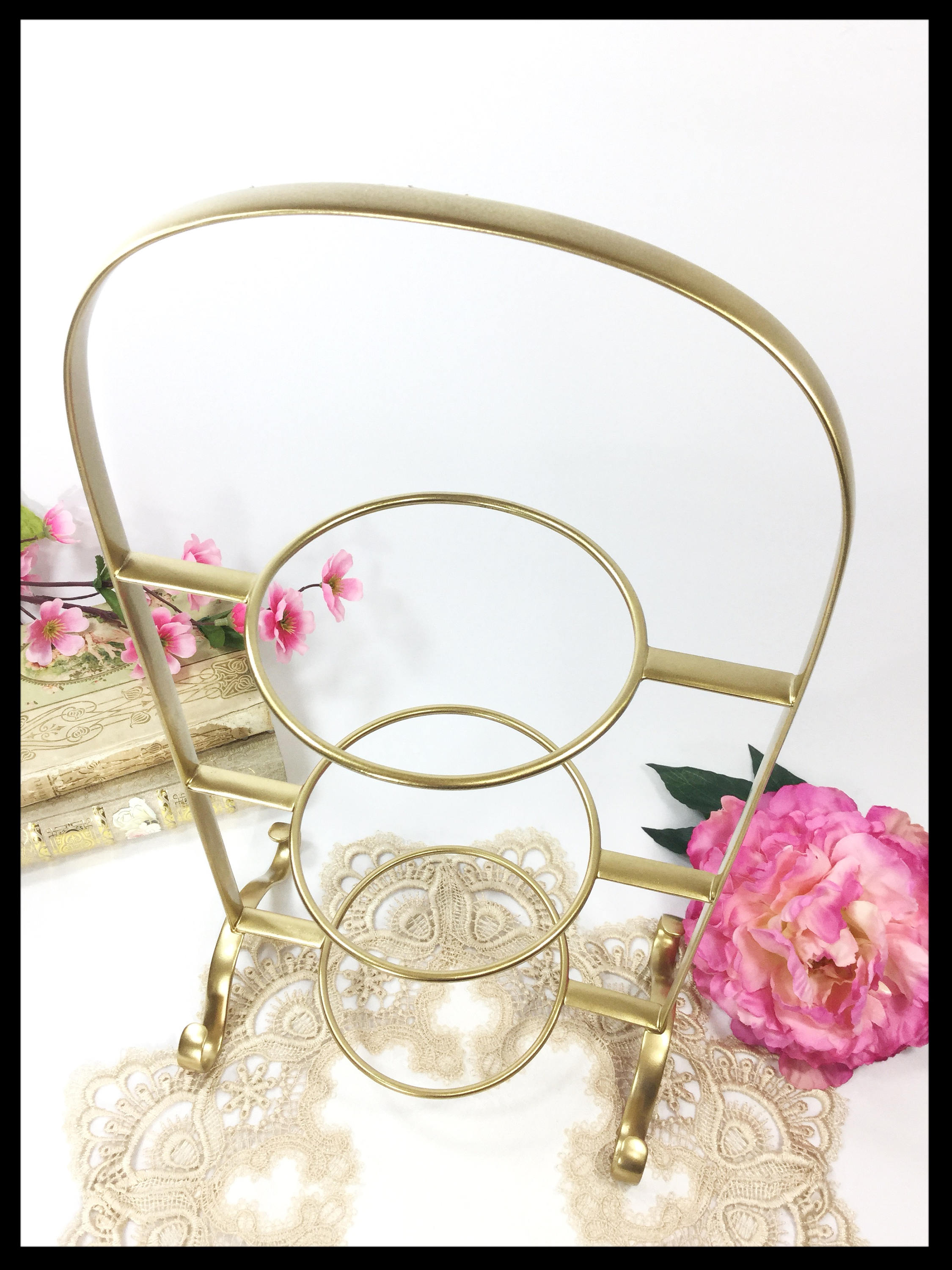 English Gold 3 Tier Gold Tea Cup Display Stand, Teacup Holder, Teacup