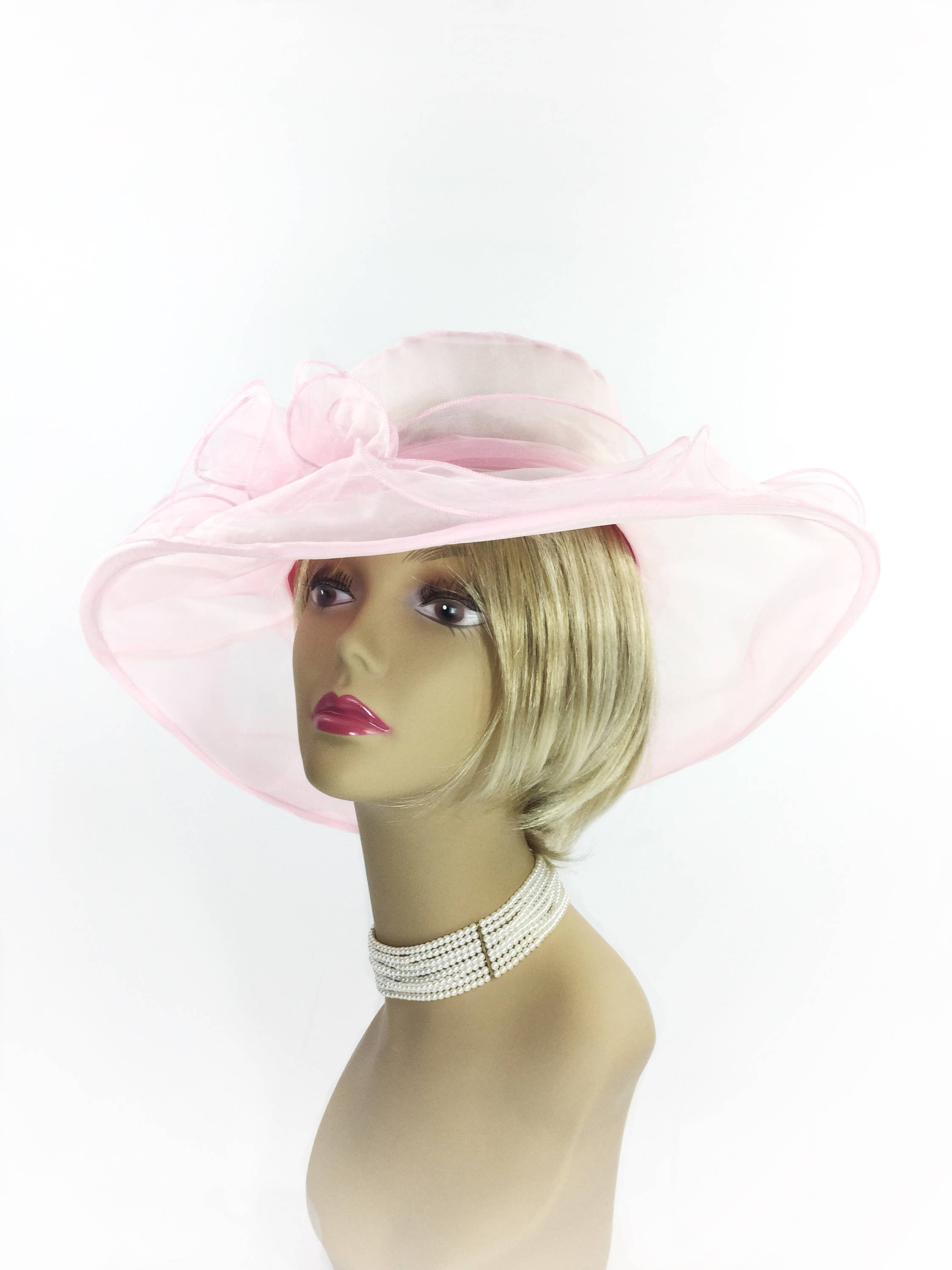 Ladies Sheer Pink Tea Party Hat, Summer Hat, Dress Up Hat, Headpiece