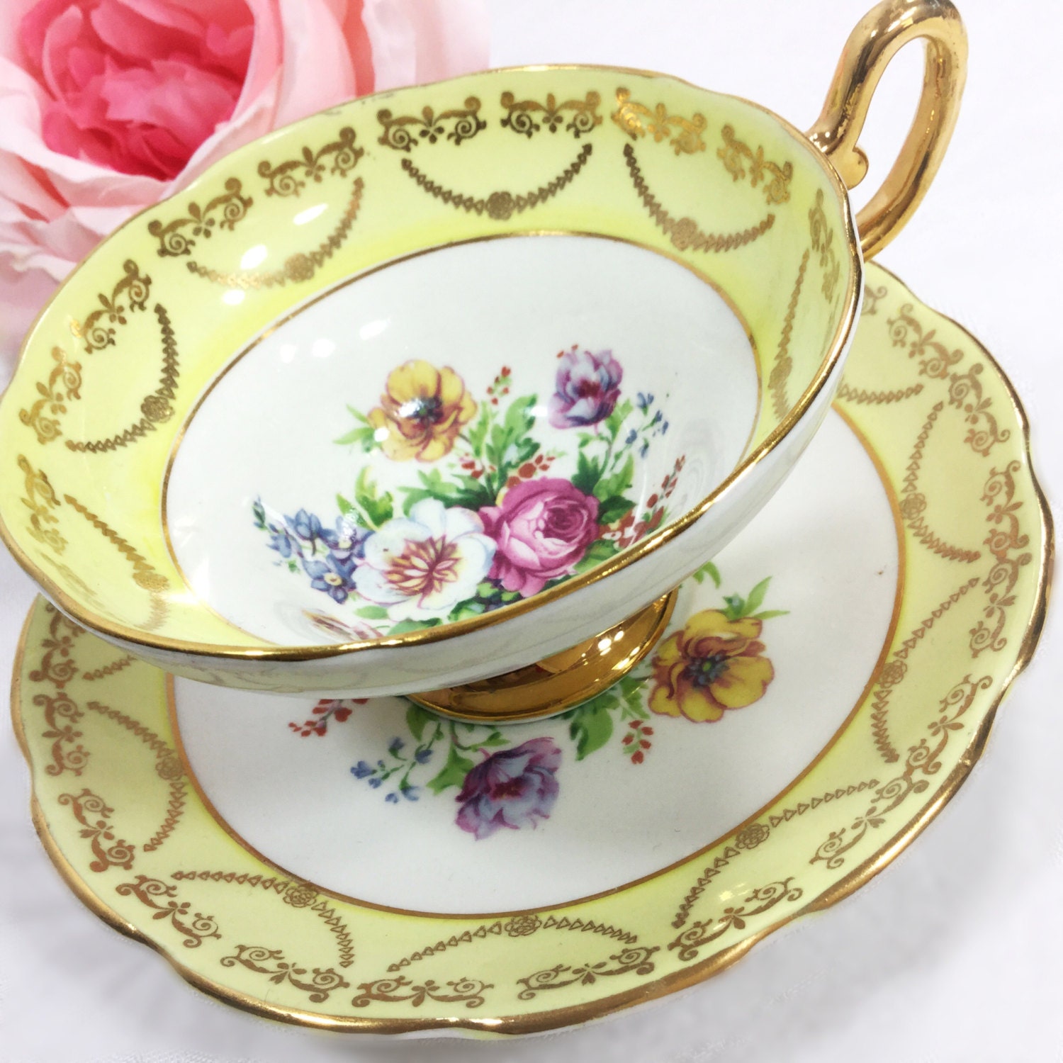Regency Yellow Tea Cup & Saucer, English Fine Bone China Tea Set, for