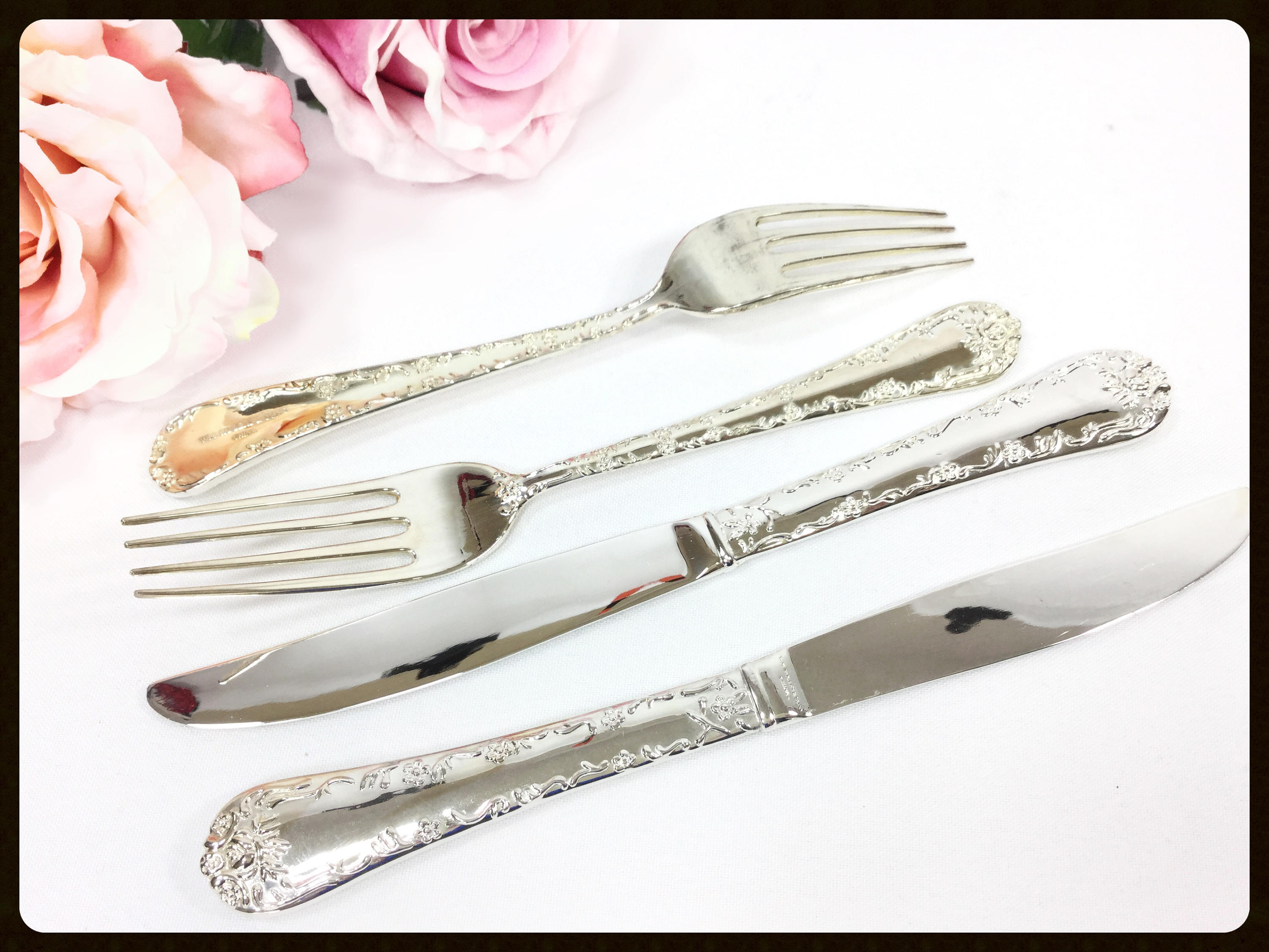 Ornate WM Rogers & Son Silver Flatware, Enchanted Rose Flatware