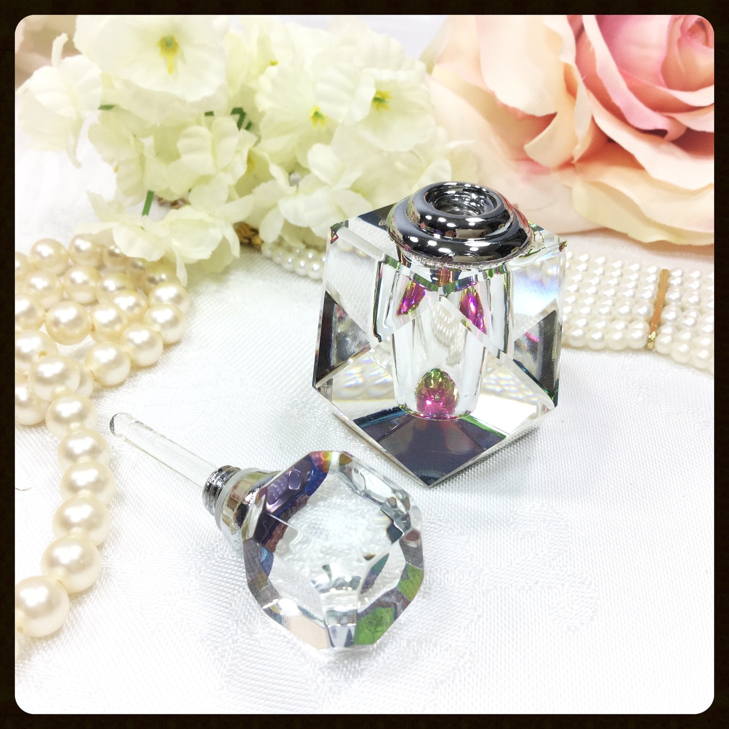 Retro Multi Colored Glass Perfume Bottle, Vintage Perfume Bottle for