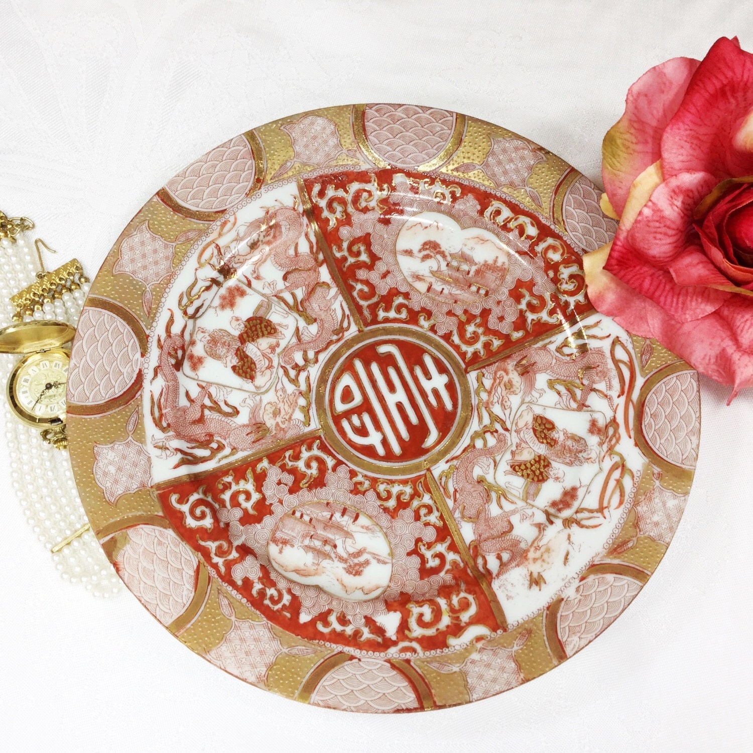 Hand Painted Oriental Display Plate, Handpainted Plate, Wedding Gift