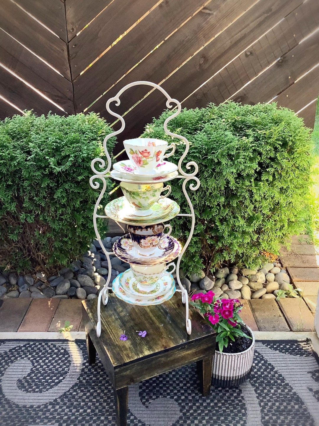 White 4 Tier Metal Tea Cup Display Stand, Teacup Display Stand, Tea