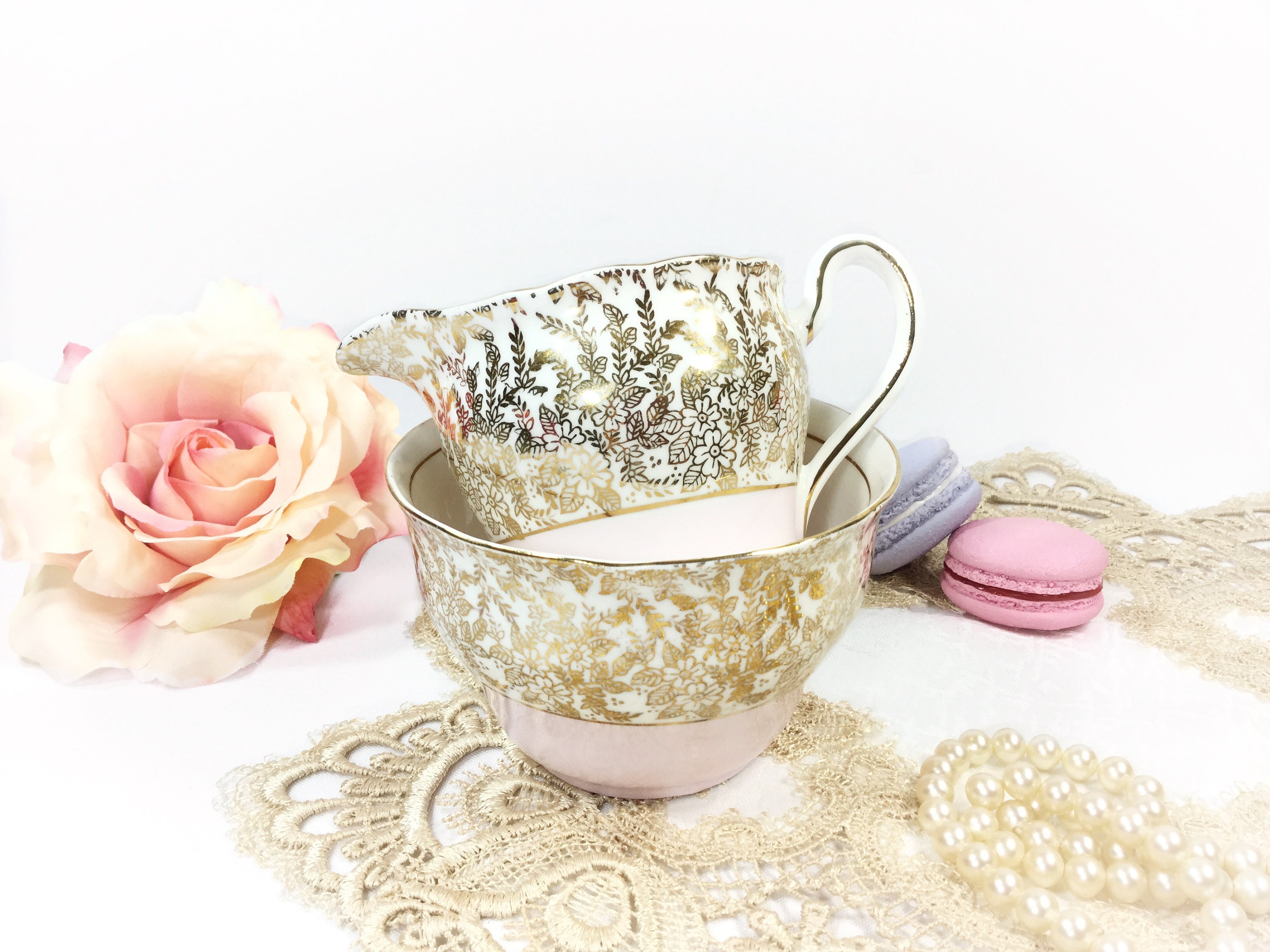 Colclough Pink Tea Set, Pink & Gold Tea Trio, English Bone China Tea