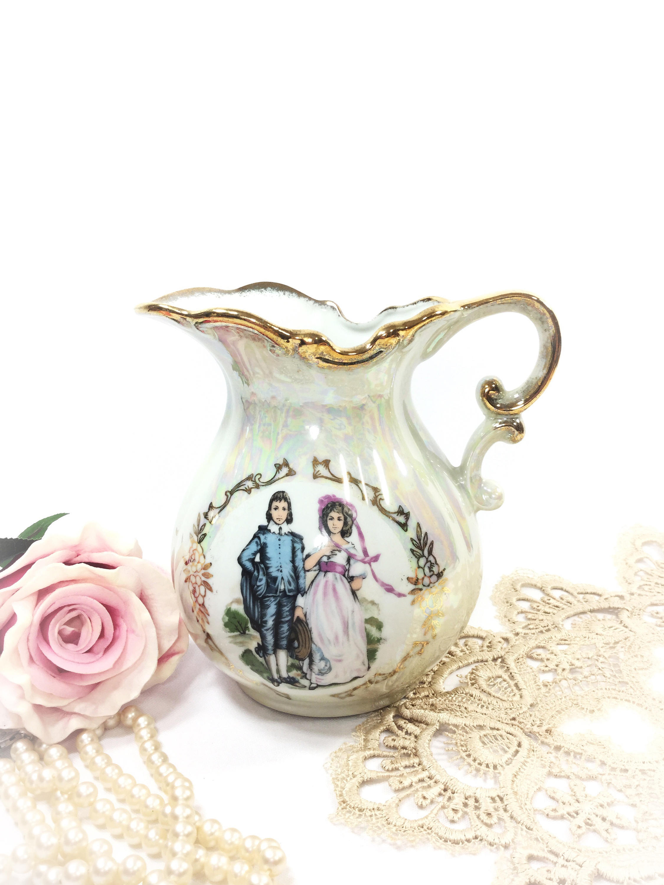 Pinkie and blue boy pitcher pinkie blue boy lusterware serving