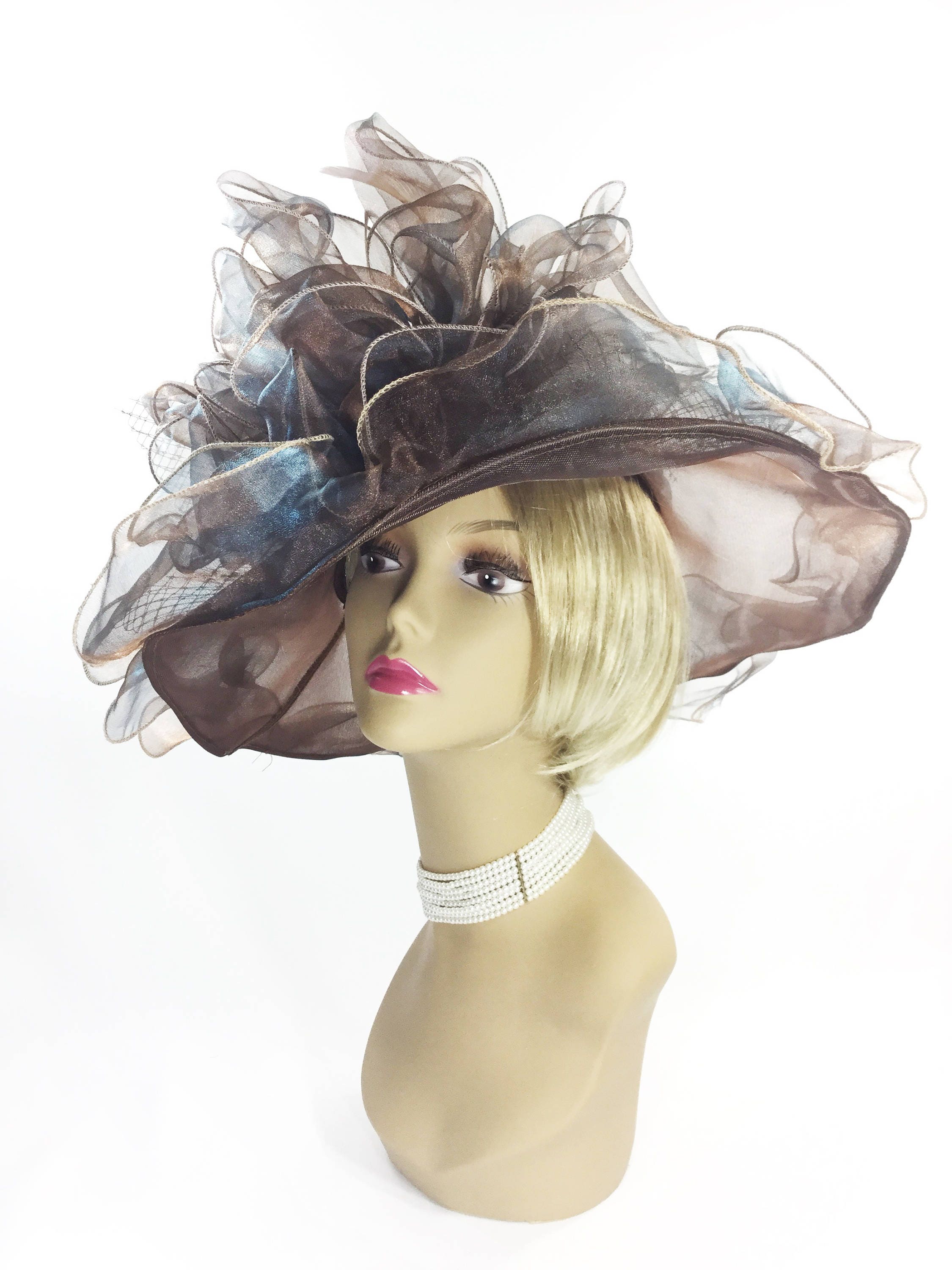 Fabulous Ladies Coffee Brown Tea Party Hat Summer Hat Dress Up Hat