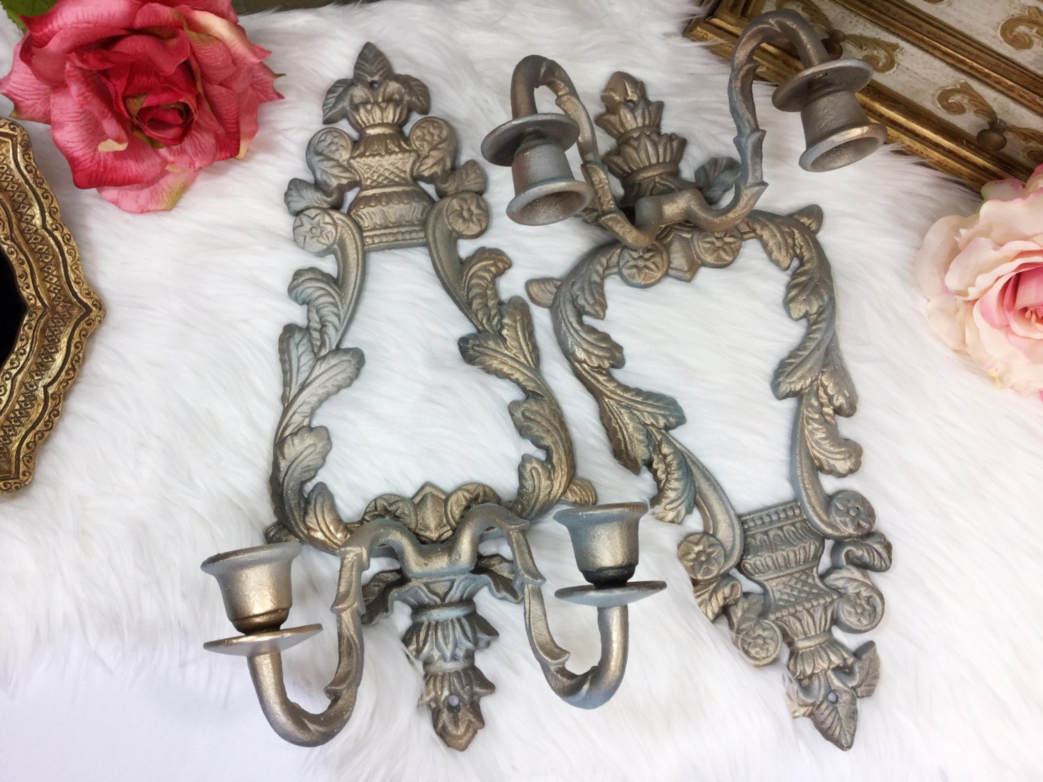 Ornate Vintage Victorian Scroll Wall Candle Holder, Wall Decor, Dresser