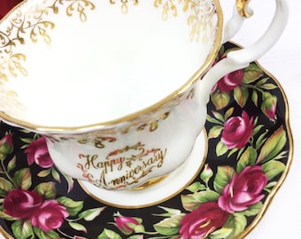 Royal Albert Crimson Glory, Anniversary Floral Chintz Tea Cup & Saucer Teaset For Tea Party, Wedding, Party Favor #A201