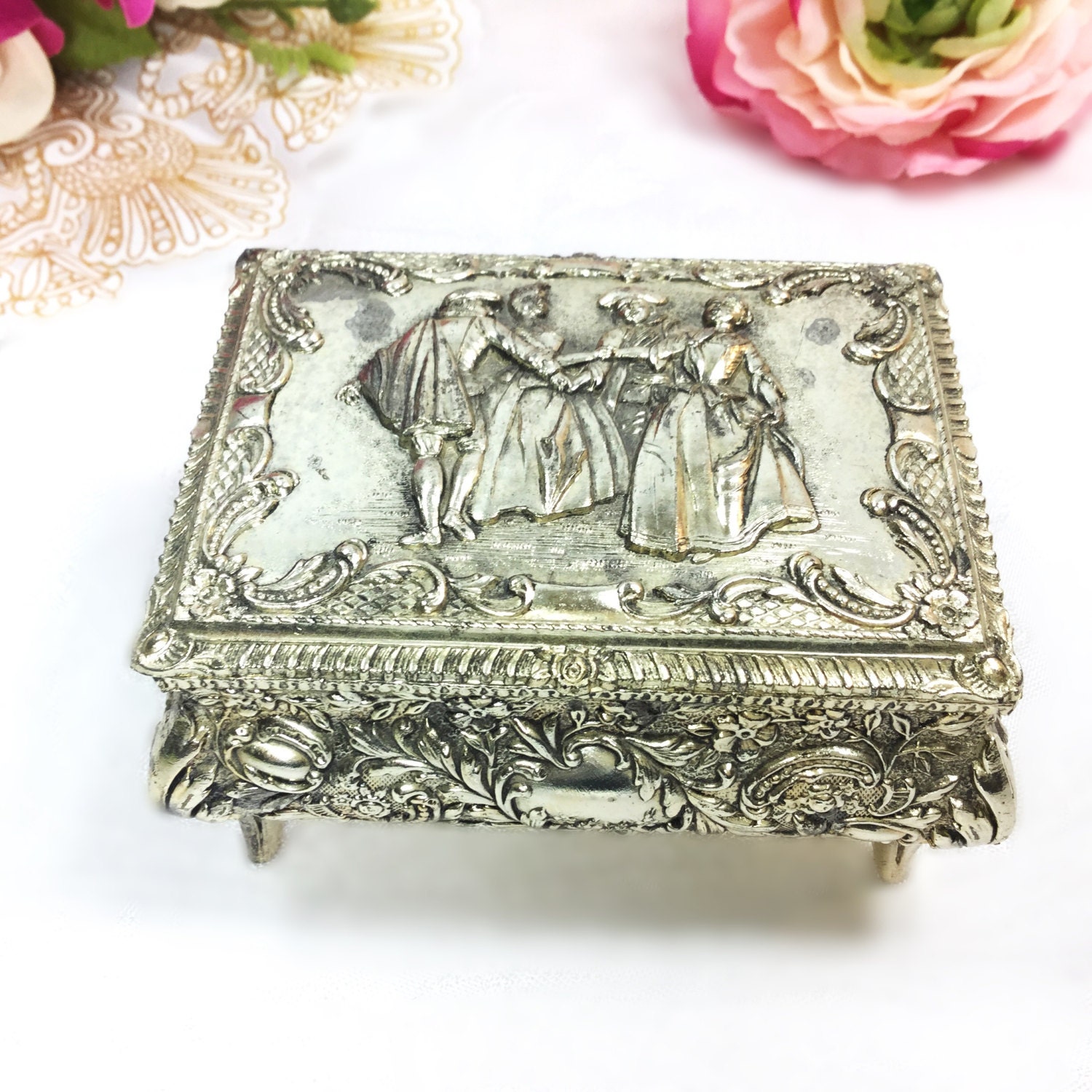 Ornate Silver Victorian Trinket Box, Silver Victorian Jewlery Box