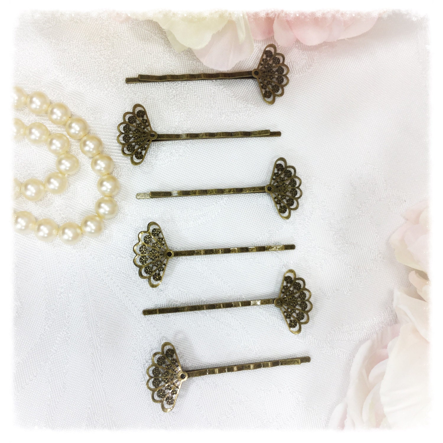 6 Pc. Antique Bronze Hair Clips, Bobby Pins, Barrette, Vintage