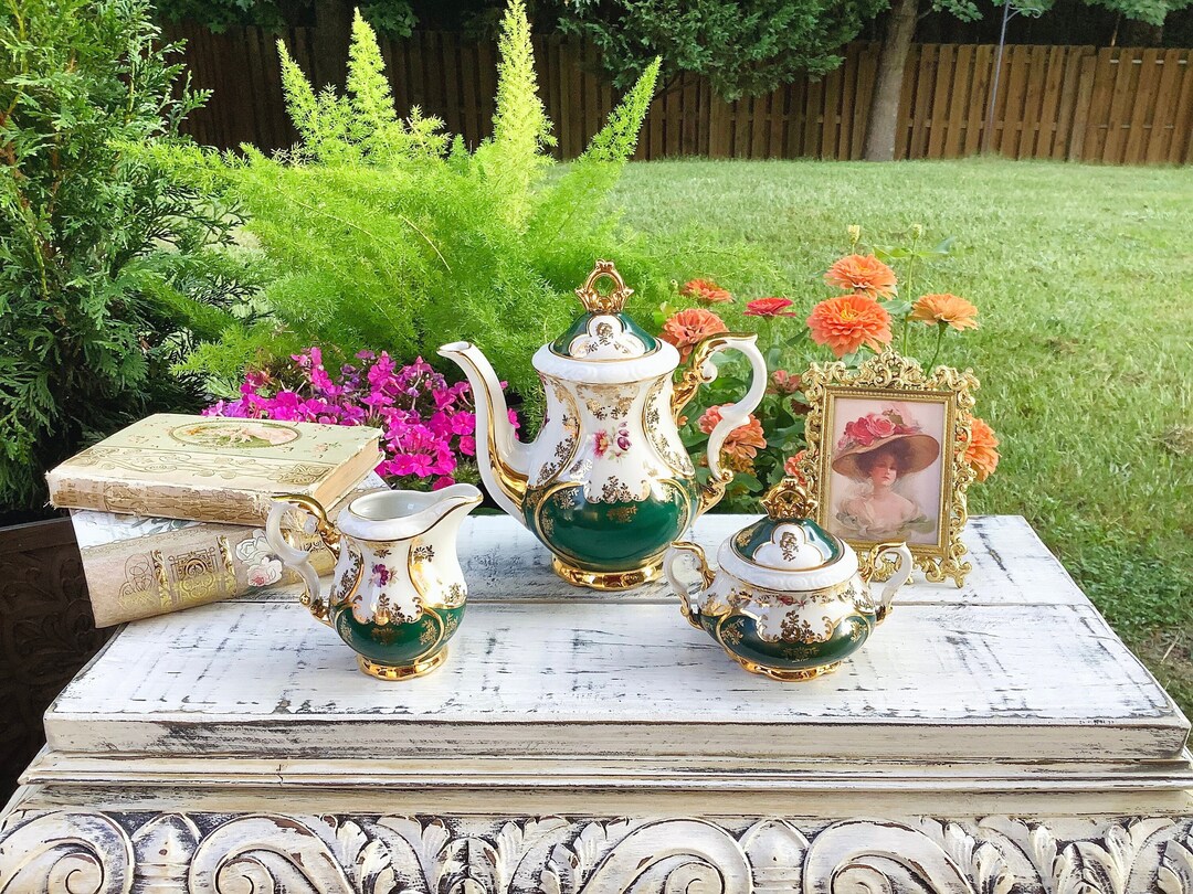 Elegant German Teapot Set, Green German Teapot Set, German Tea, Garden