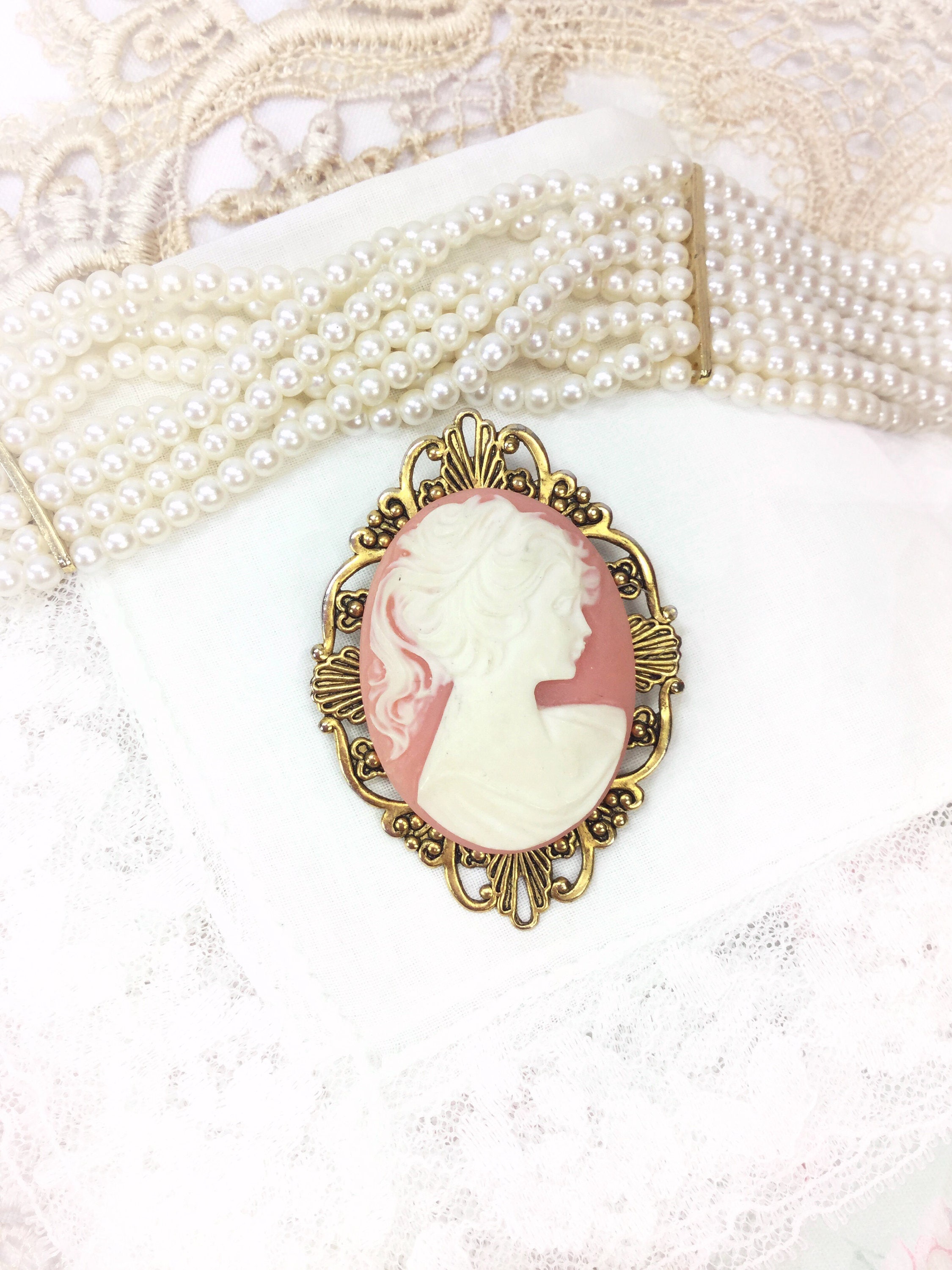 Pink Cameo Brooch Vintage Oval Cameo Pin Cameo Jewelry