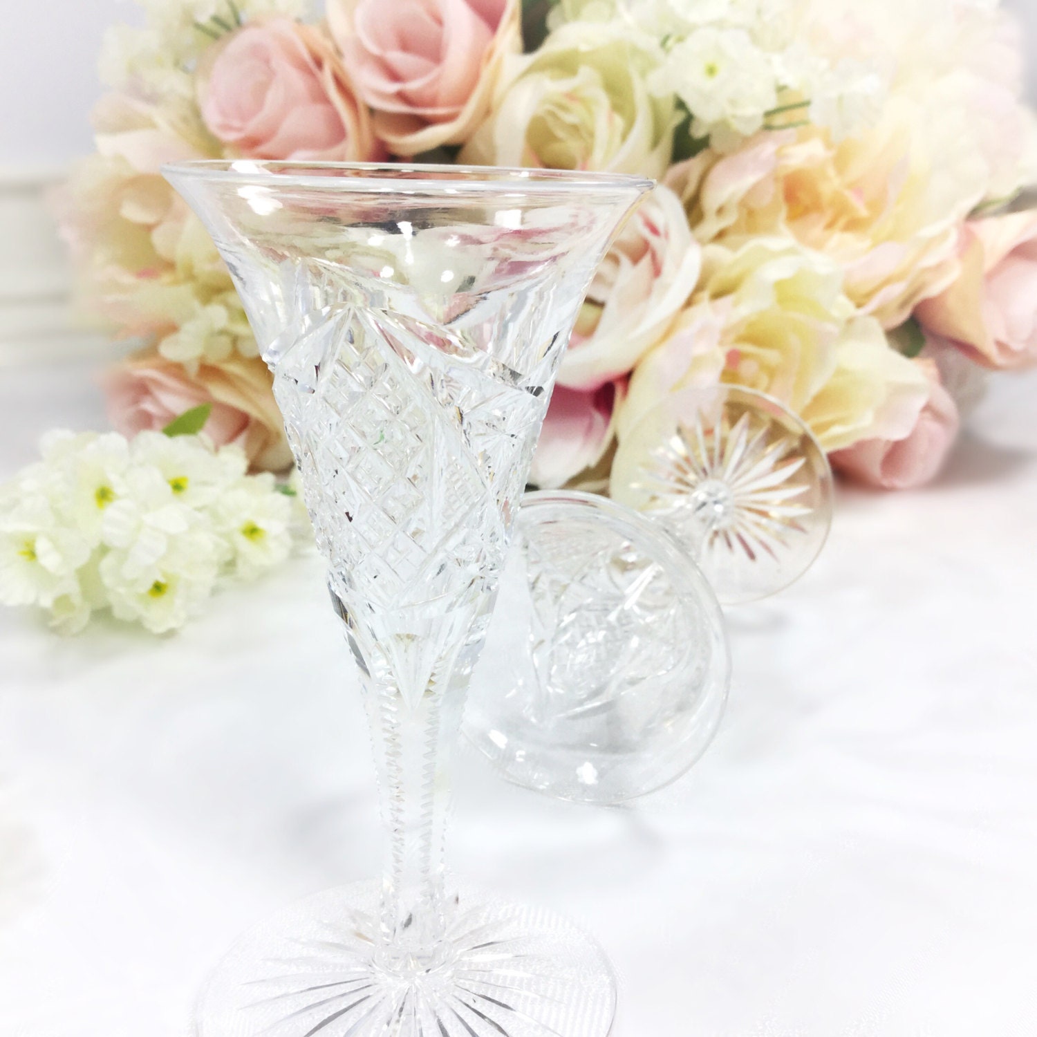 Set of 2 Crystal Sherry Glass, French Crystal Glassware, Liqueur Glasses, French Style A240