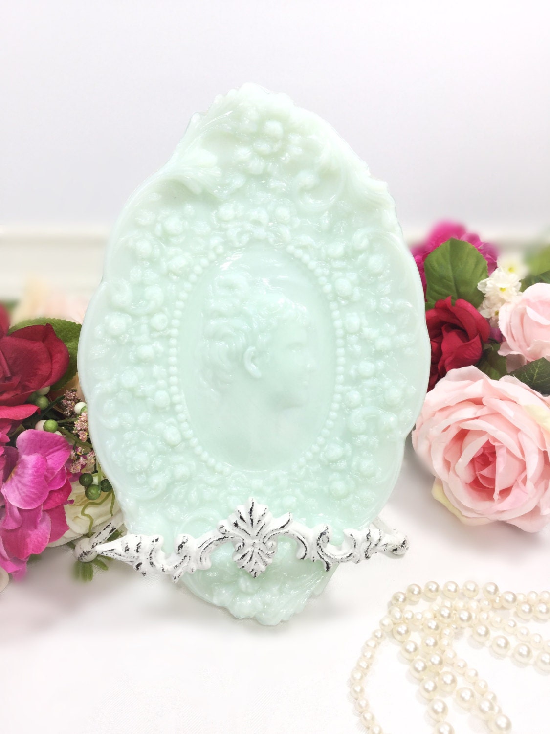 Fostoria Milk Glass Jenny Lind Blue Dresser Tray, Jenny Lind Trinkey