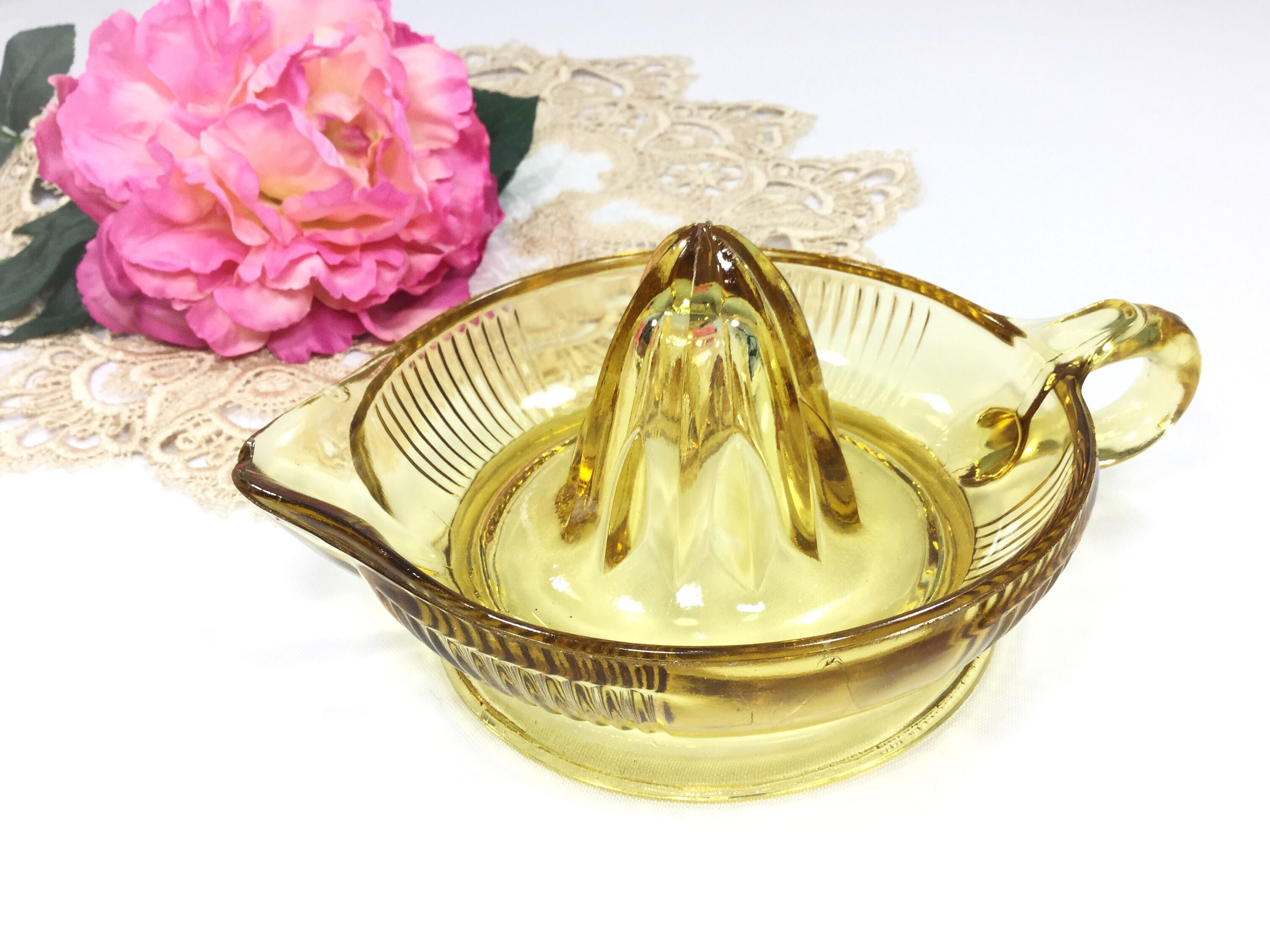 Vintage Amber Glass Juicer, Amber Glass Reamer, Barware, Retro Kitchen
