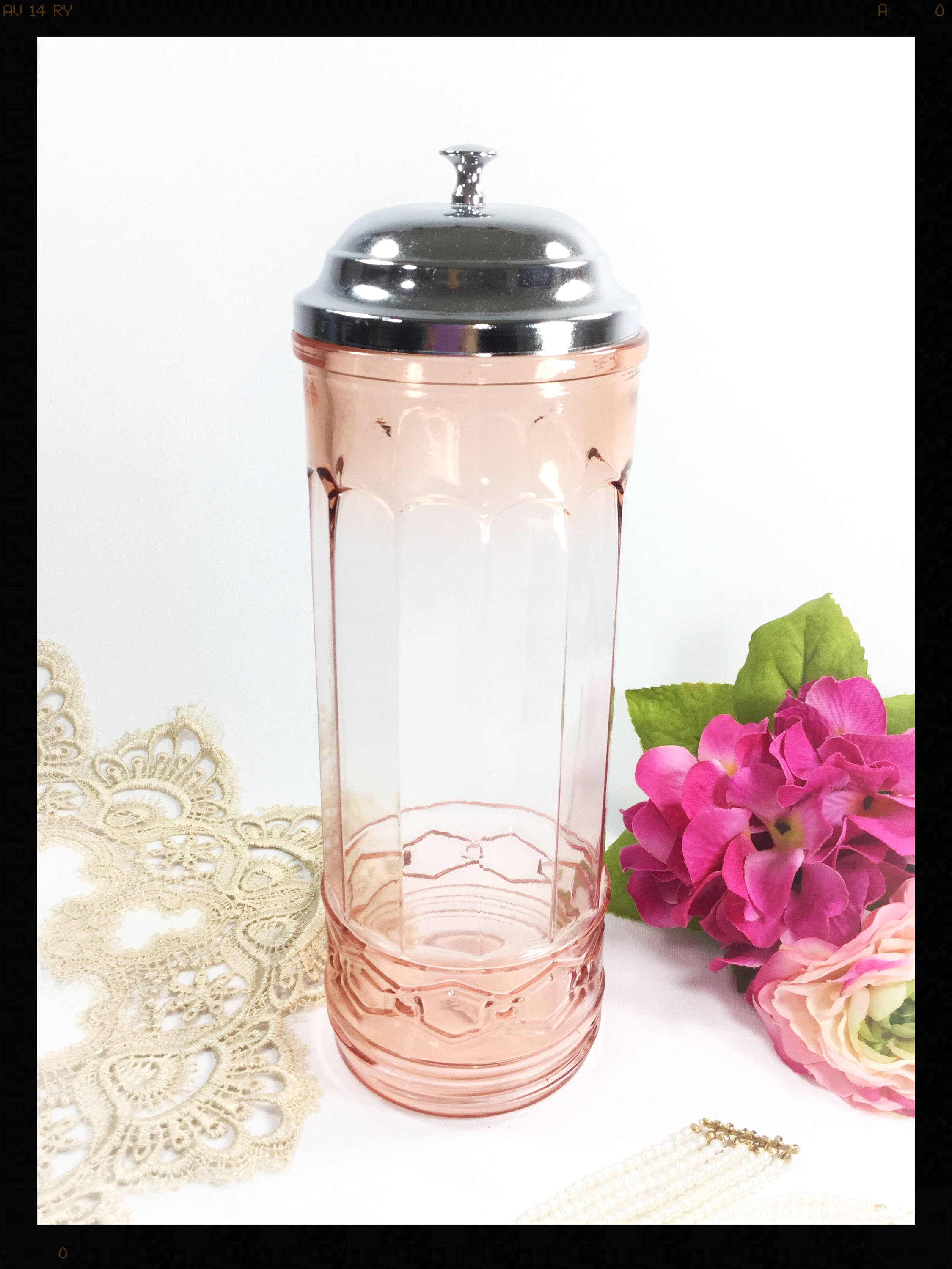 Pink Glass Straw Dispenser, Glass Straw Fountain, Diner Style Straw