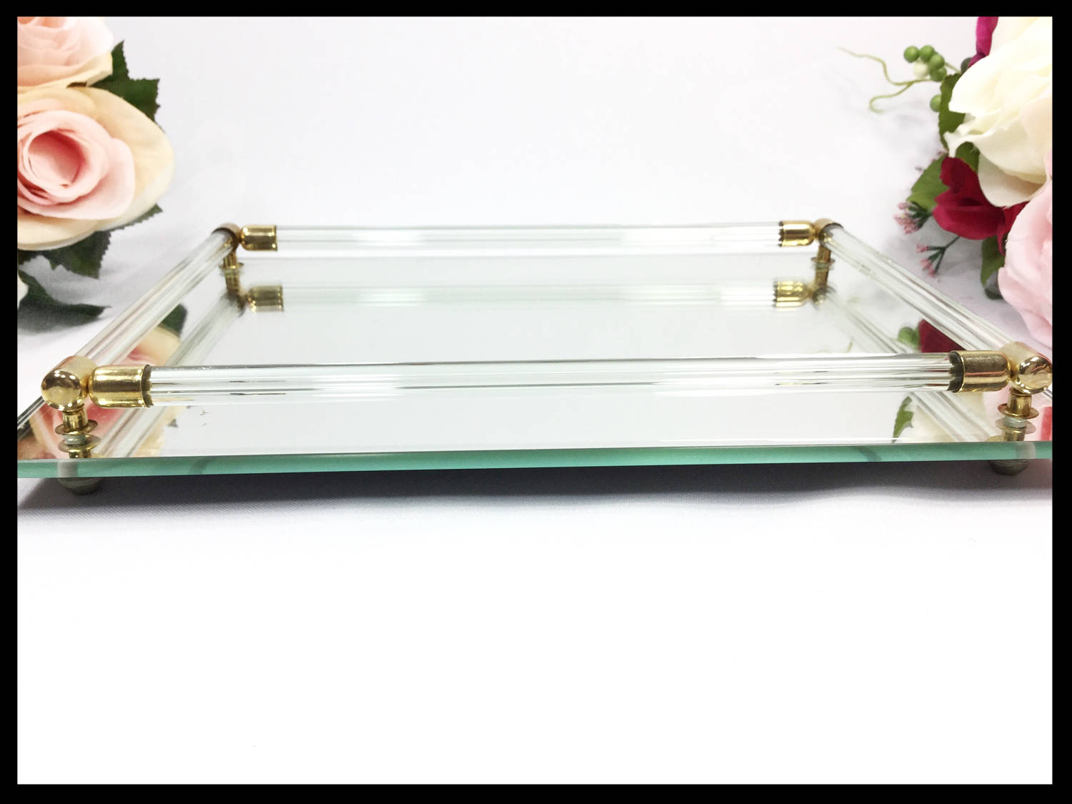 Rectangle Gold Bar Vanity Mirror Tray Antique Dresser Vanity, Boudoir, Mirror Dresser Tray