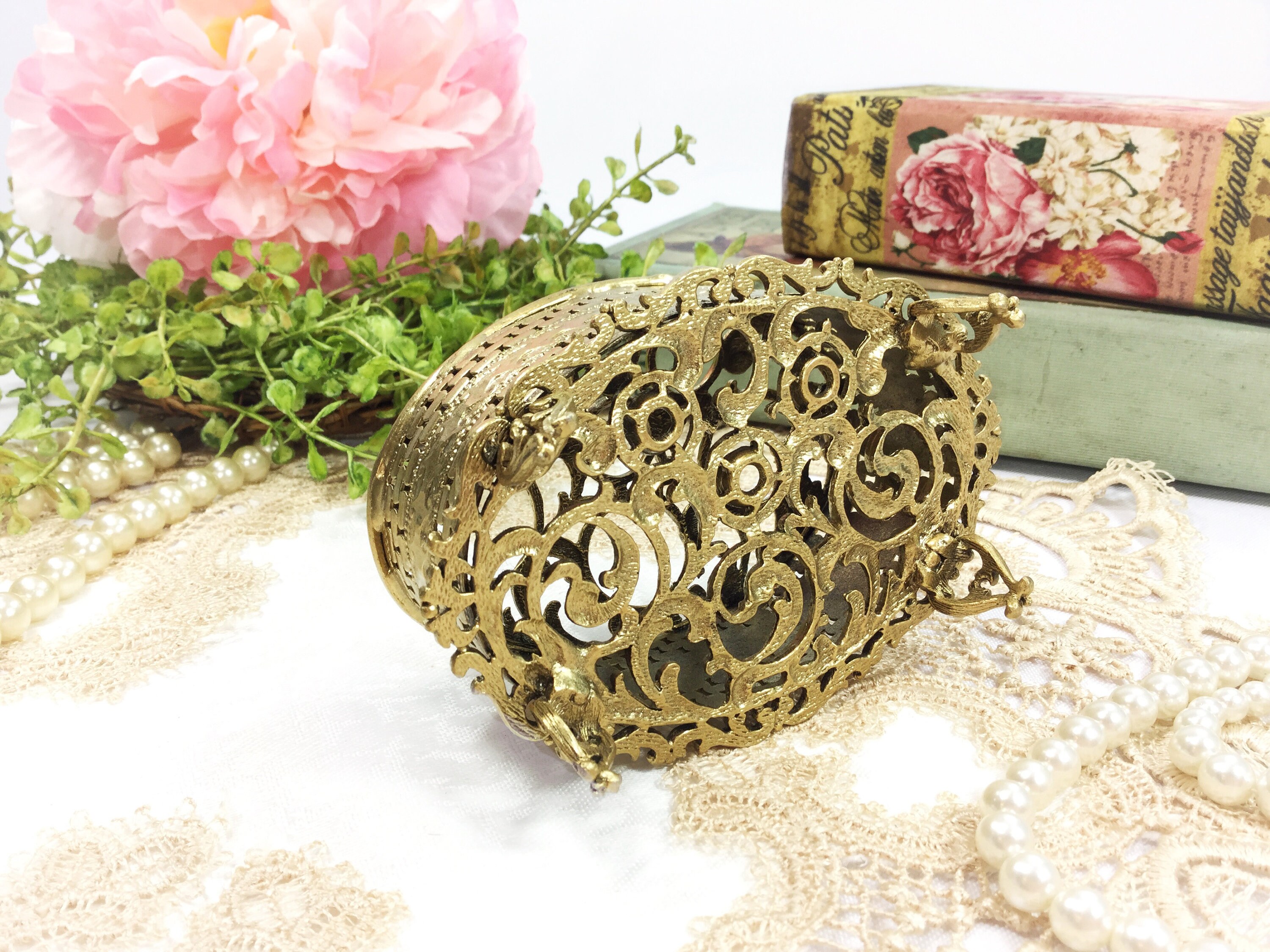 Gold Ormolu Lipstick Holder, Gold Ormolu Lipstick Organizer, Gold Brush