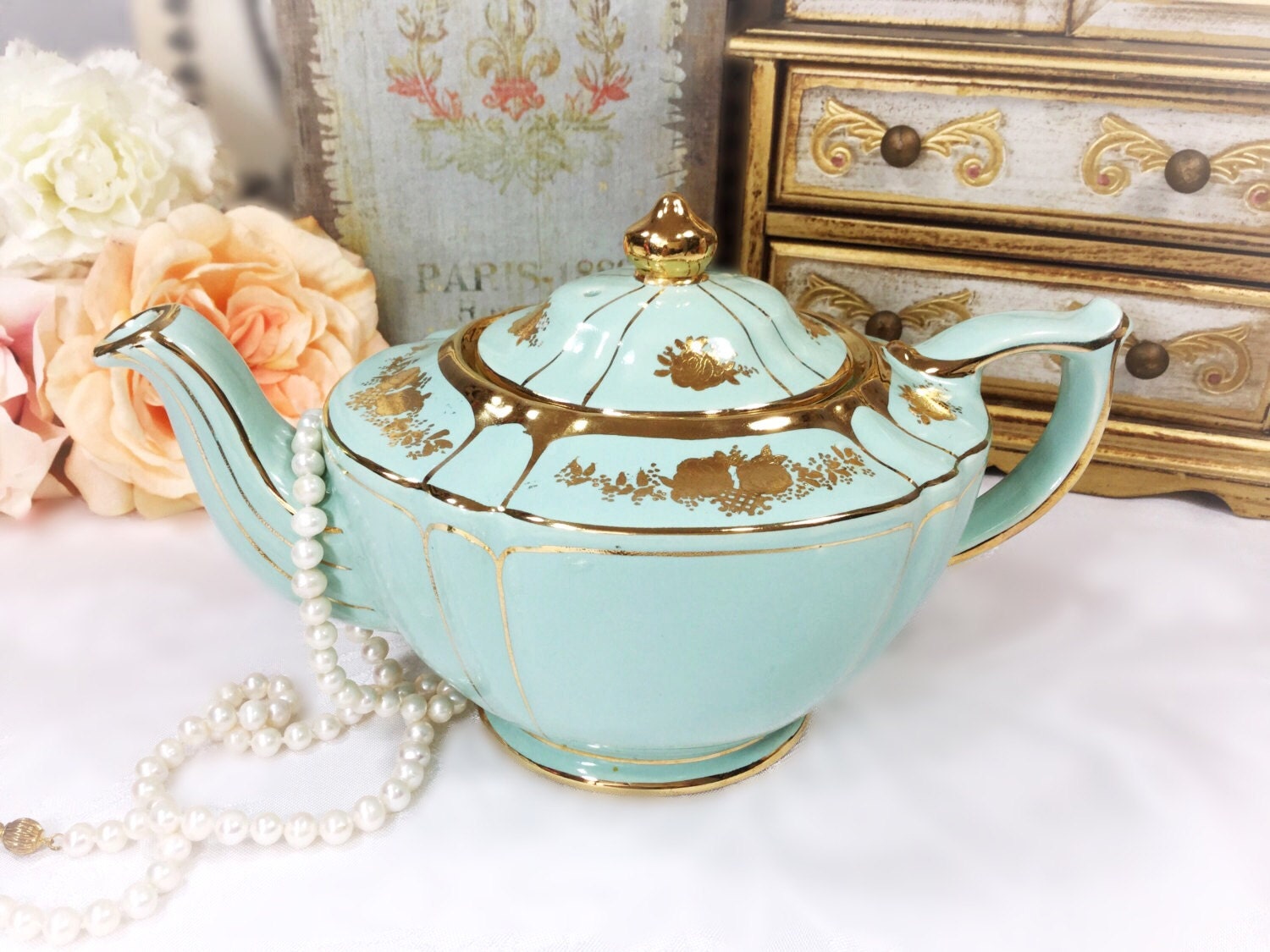 RARE Mint Green Sadler Teapot Made in England 1992 For Tea Party