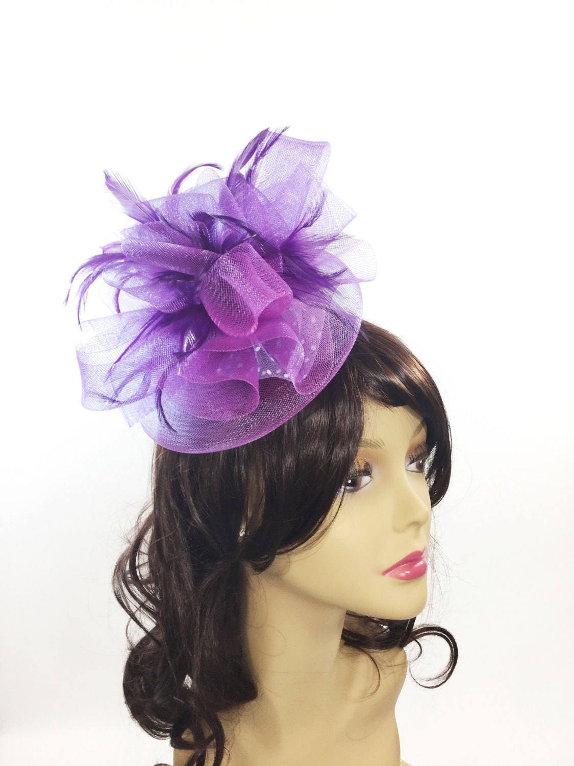 Purple Feather Fascinator, Purple Tea Party Hat, Purple