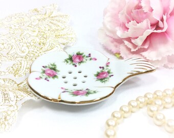 Nippon Porcelain Pink Rose Tea Strainer, Vintage Tea Time Accessory #A809