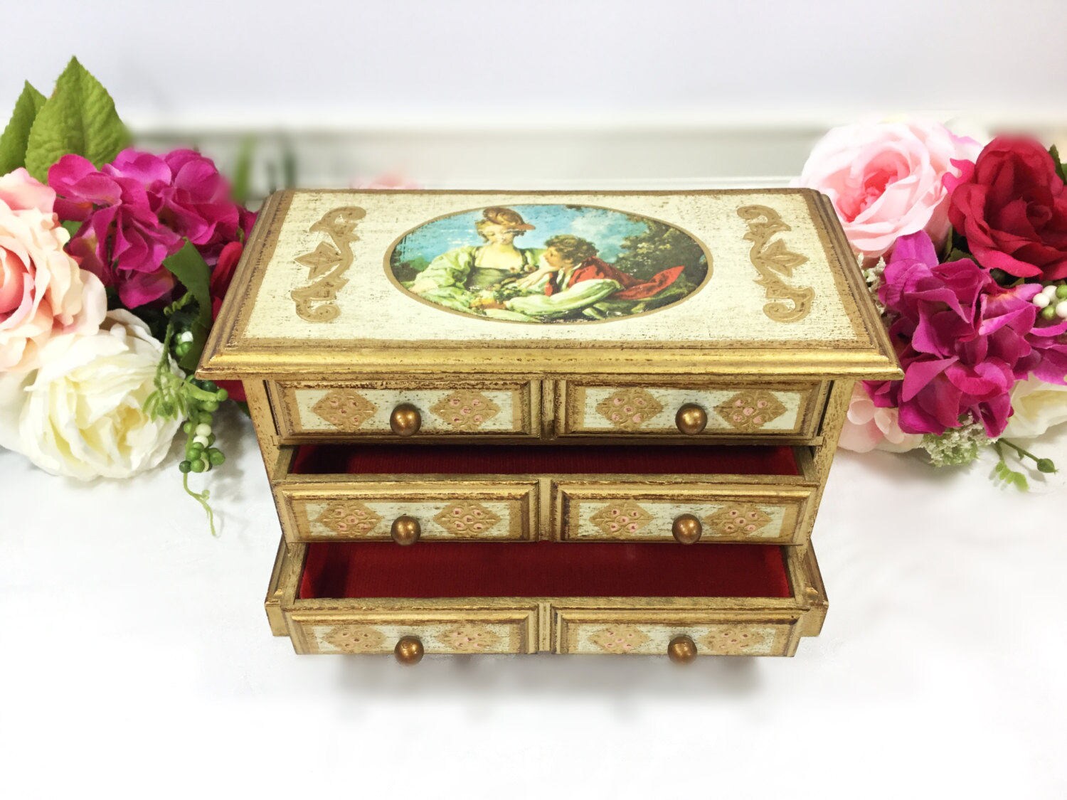 Large Florentine Portrait Jewelry Box, Victorian Style Jewelry Box