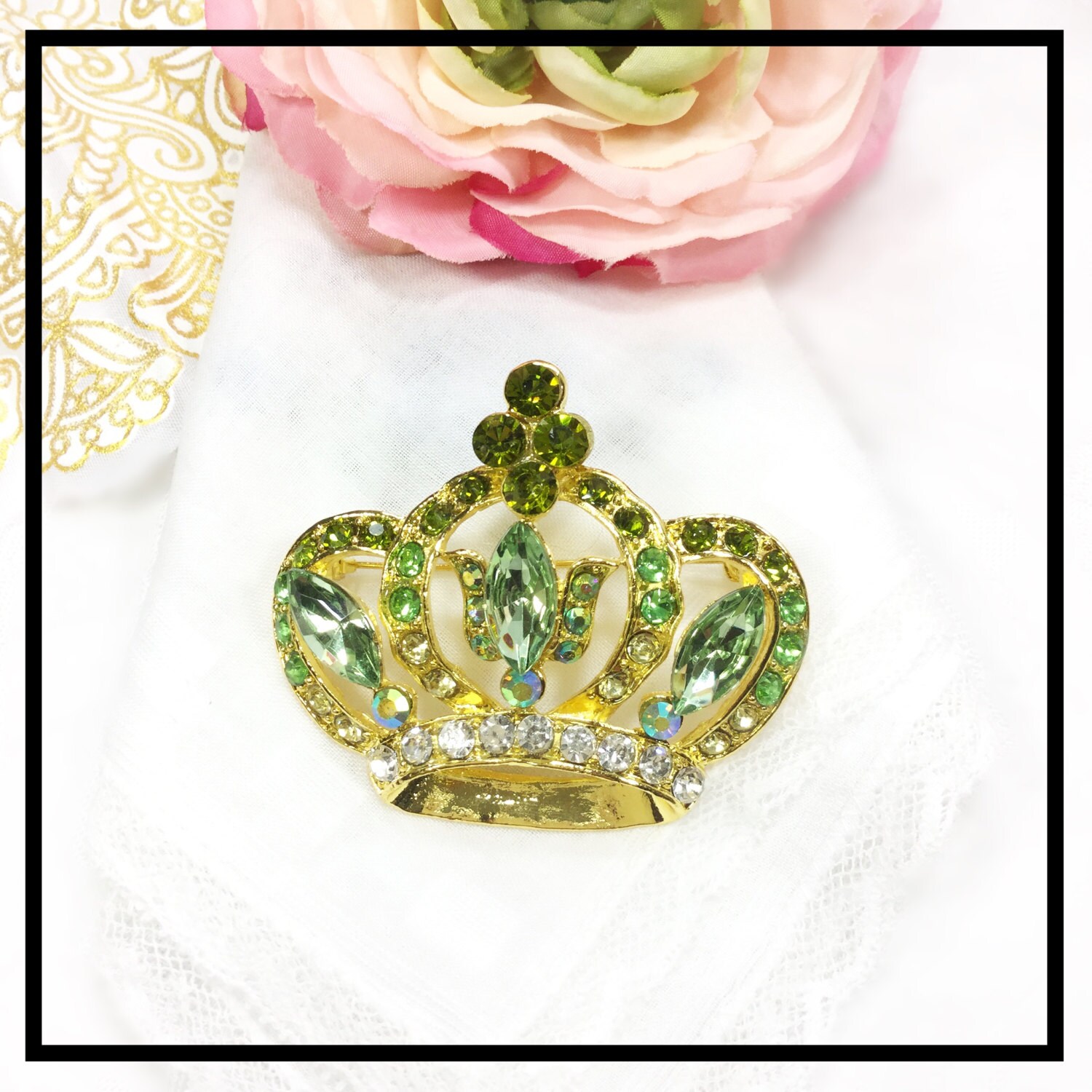 Green Royal Crown Brooch, Brooch Pin For Mothers Day, Bridesmaid Gift
