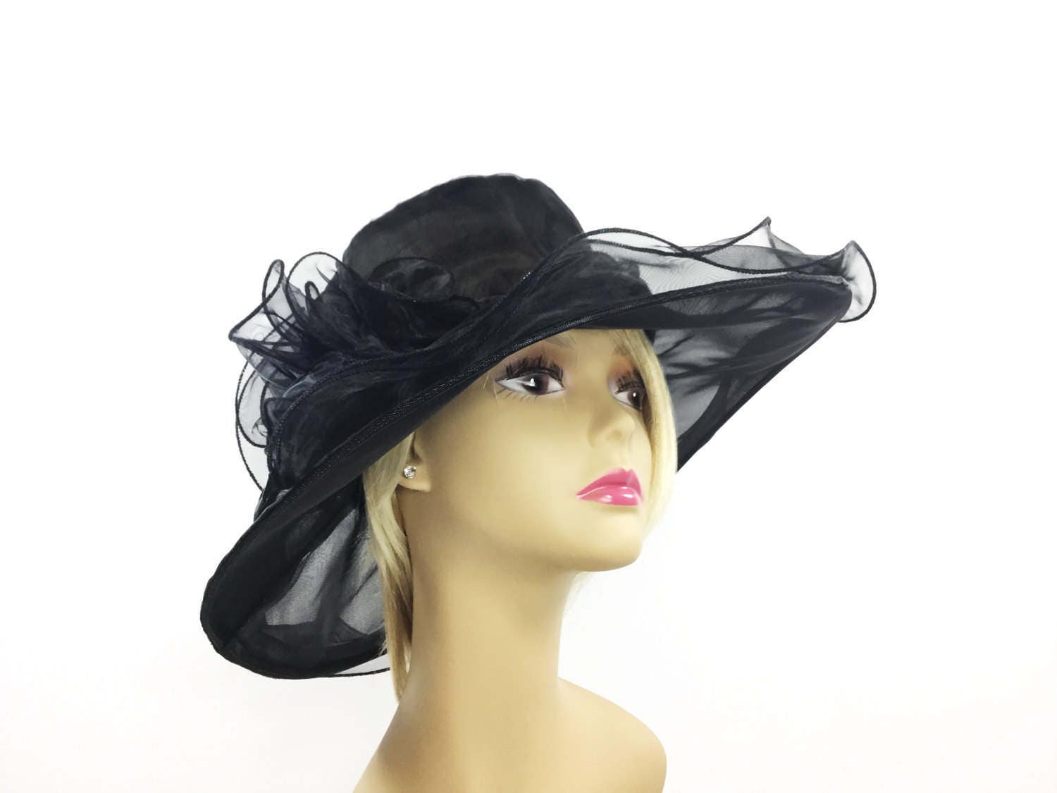 Elegant Ladies Sheer Black Tea Party Hat, Black Summer Hat, Dress Up ...