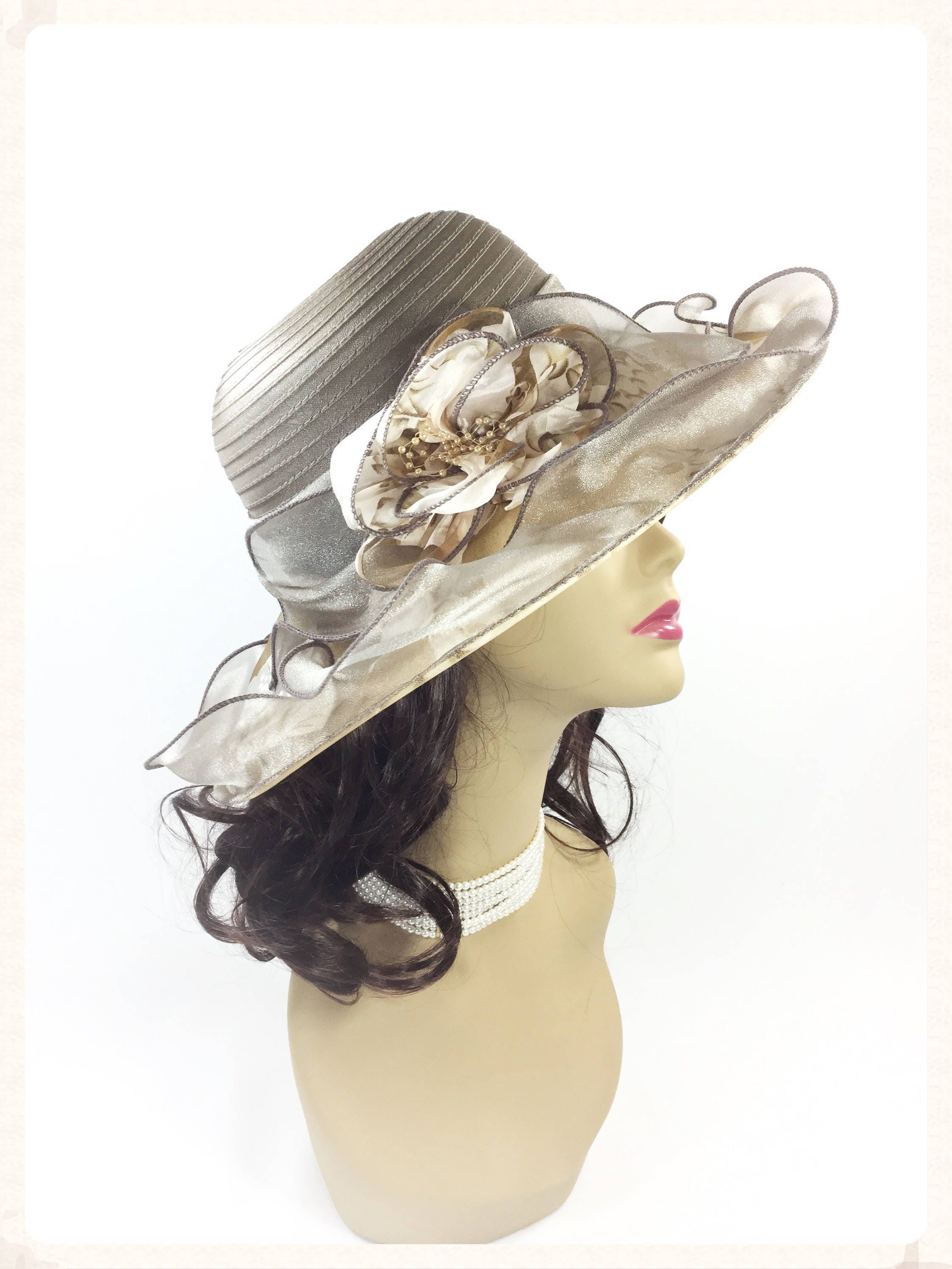 Chic Grey Ladies Tea Party Hat, Ladies Summer Hat, Dress Up Hat For