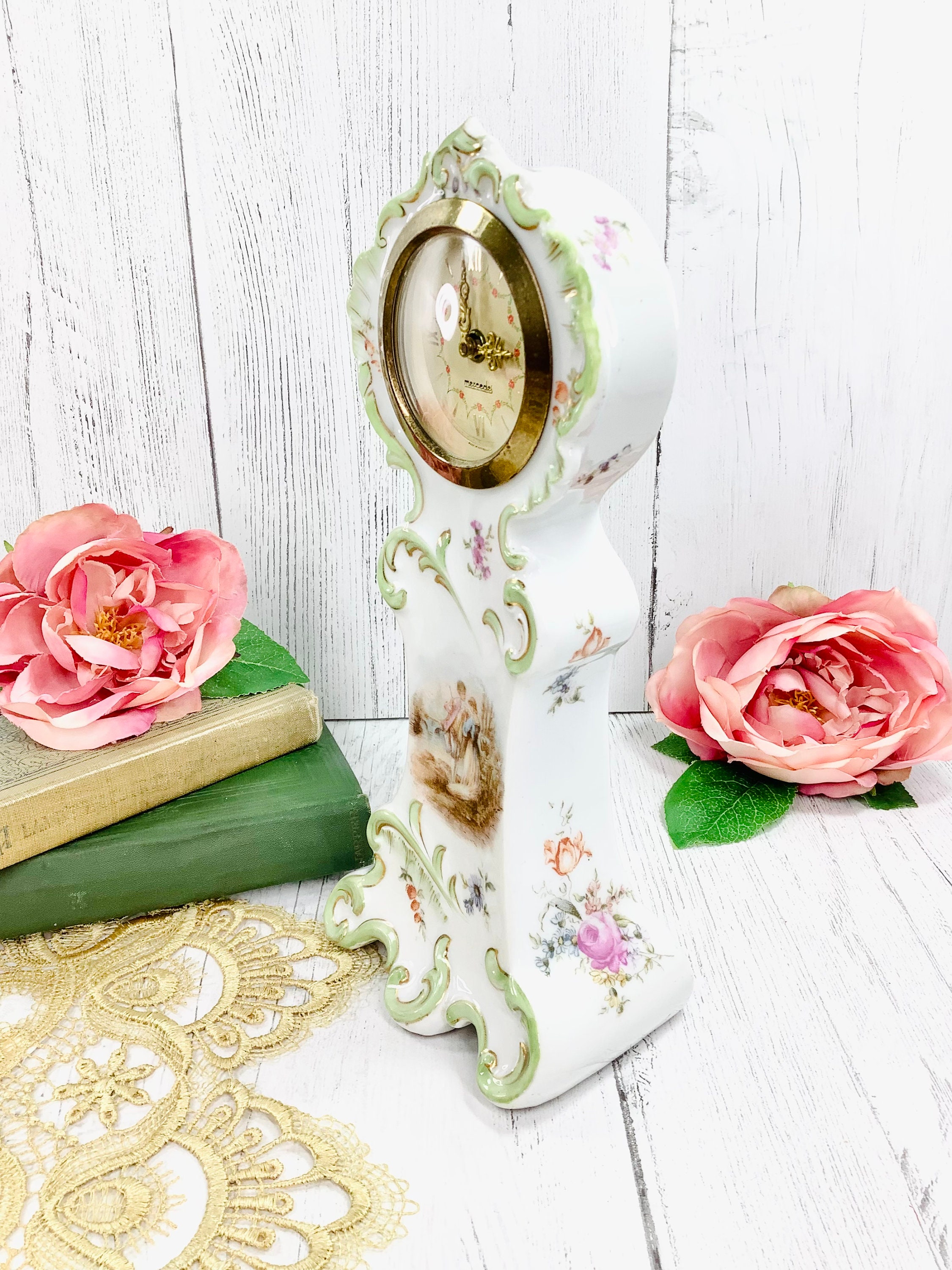 Porcelain Mercedes Movement Mantle Wind Up Clock West Germany, Mercedes