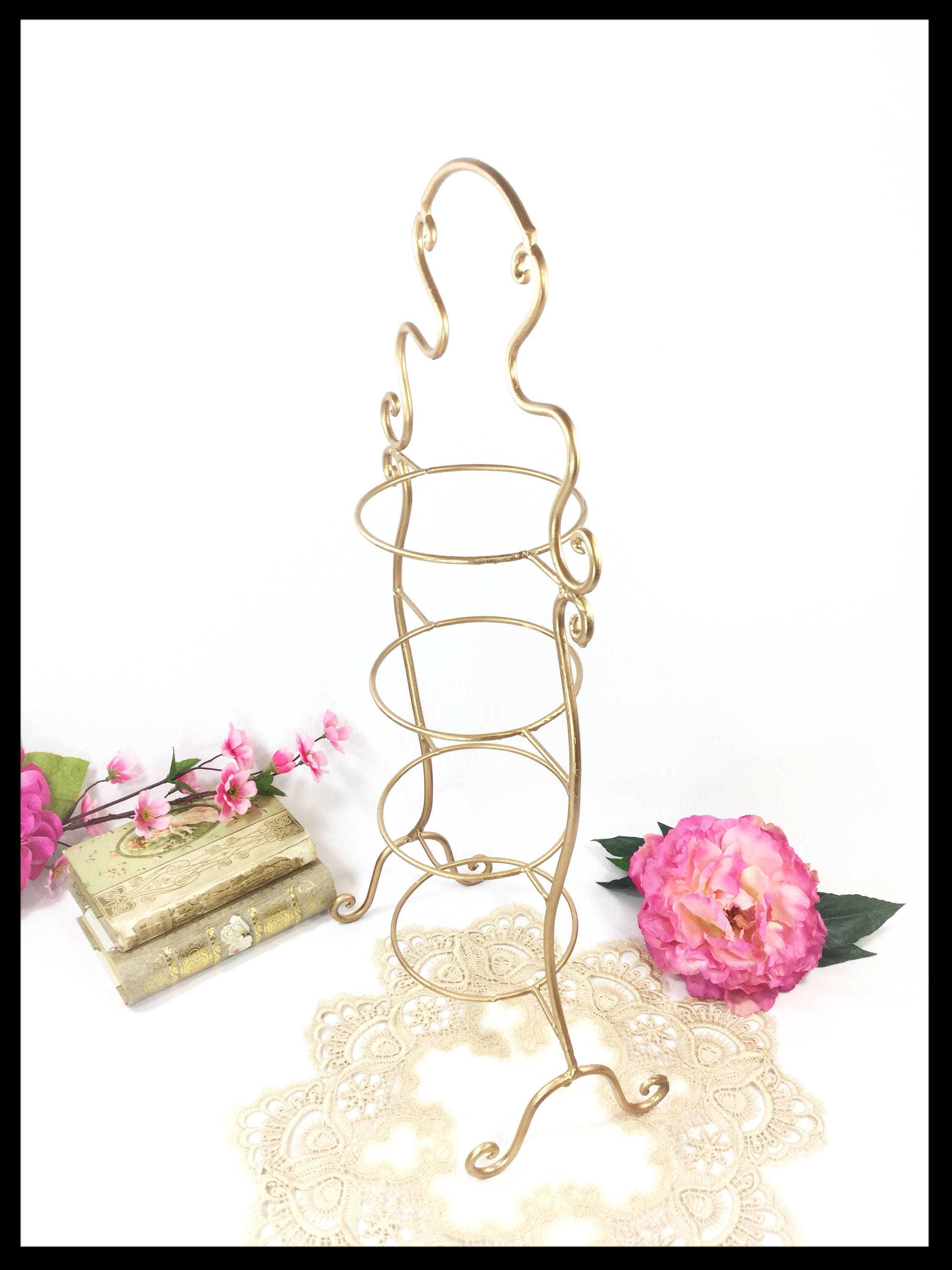 Gold 4 Tier Metal Tea Cup Display Stand, Teacup Holder, Teacup Rack For