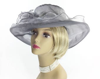 Sheer Ladies Grey Tea Party Hat, Grey Summer Hat