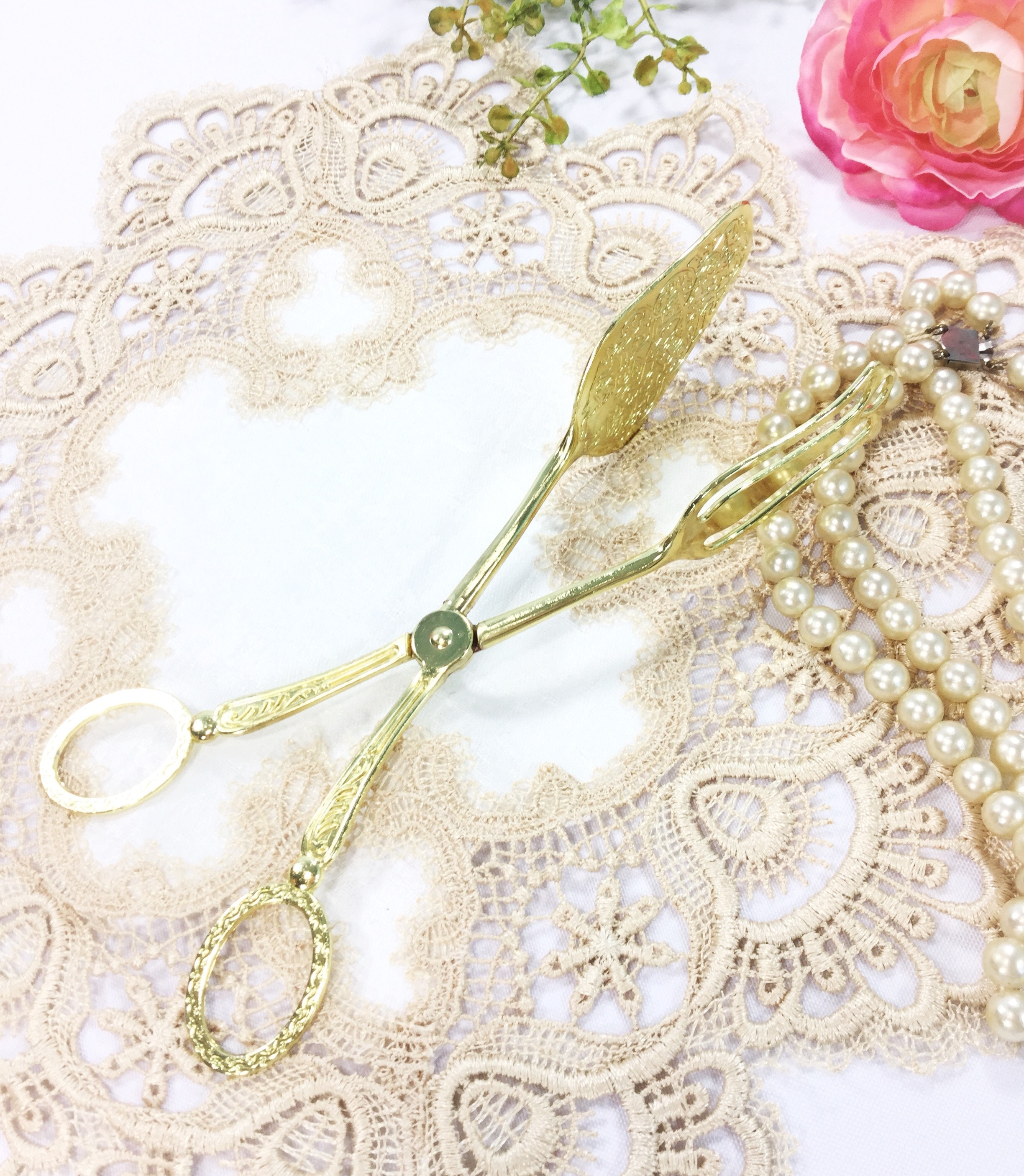 Ornate Gold Serving Tong, Pastry Tongs, Dessert Tongs