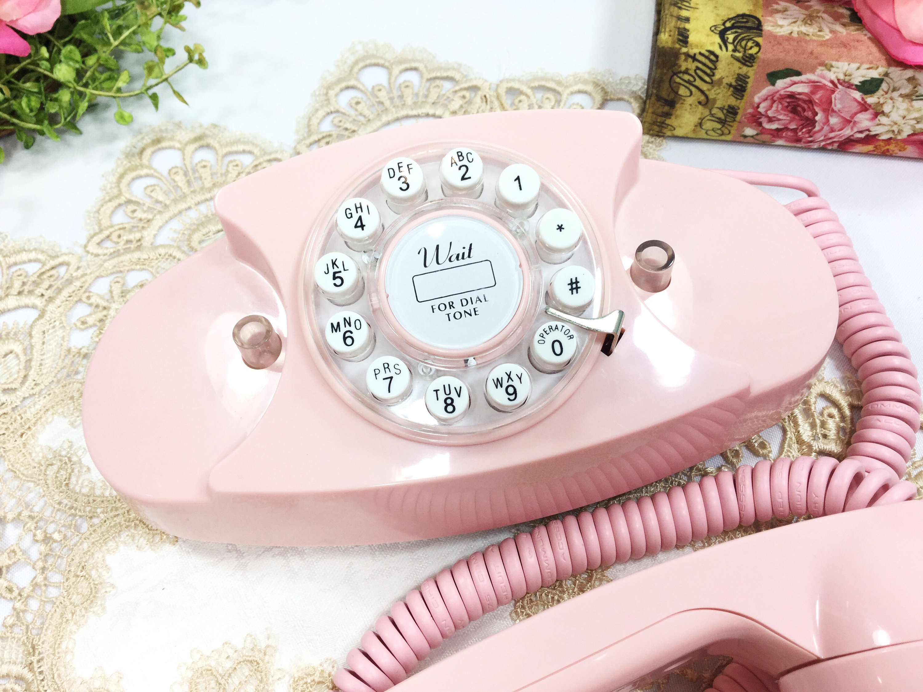 Pink Retro Push Button Telephone, Pink Corded Desk Top Phone, Vintage