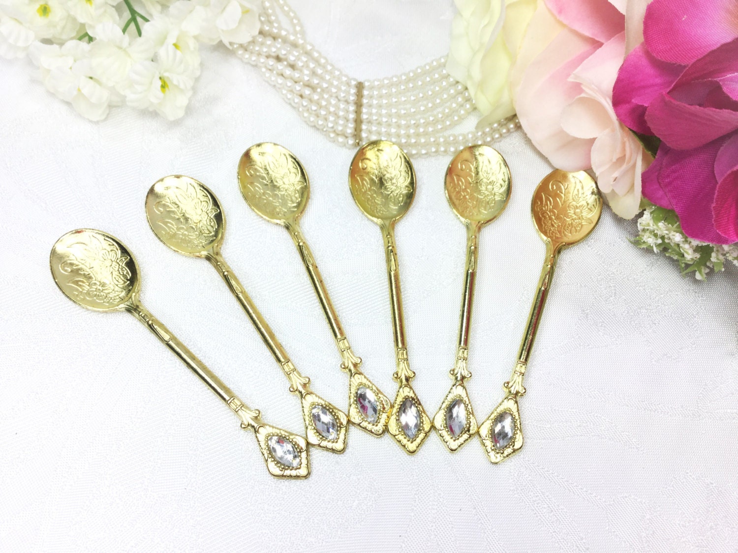 Set of 6 Gold Tea Spoons, Coffee Spoons, Demitasse Spoons, Ice Cream