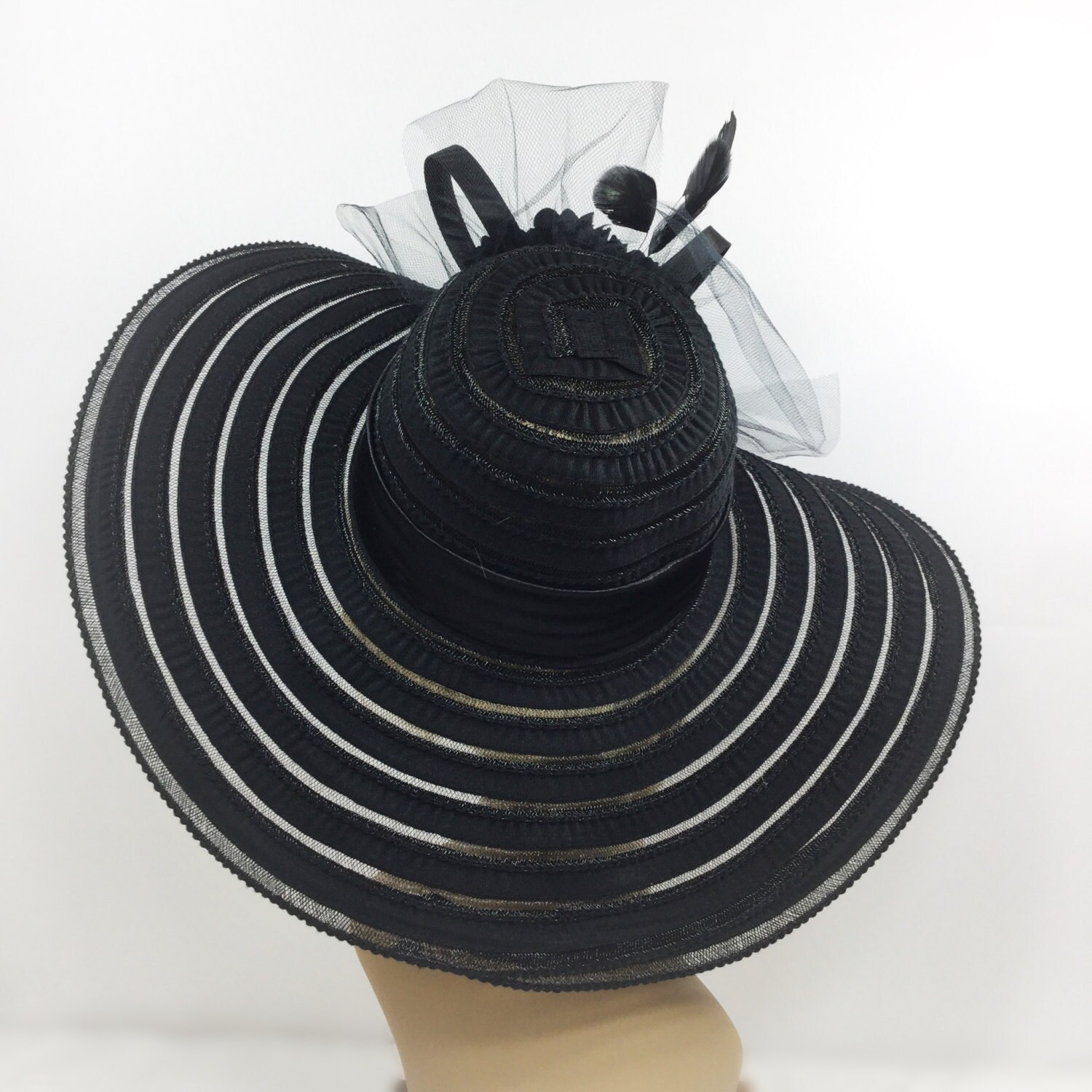 Black Tea Party Hat, Summer Hat, Dress Up Hat, Headpiece For