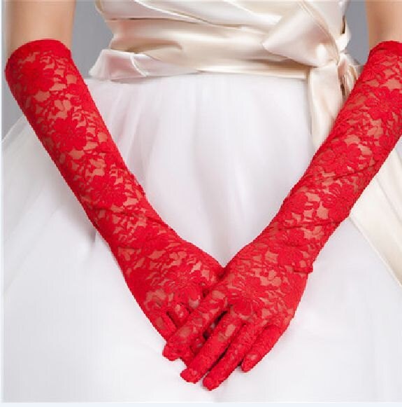 ELBOW Length Ladies RED Lace Gloves Perfect for Wedding, Tea Party