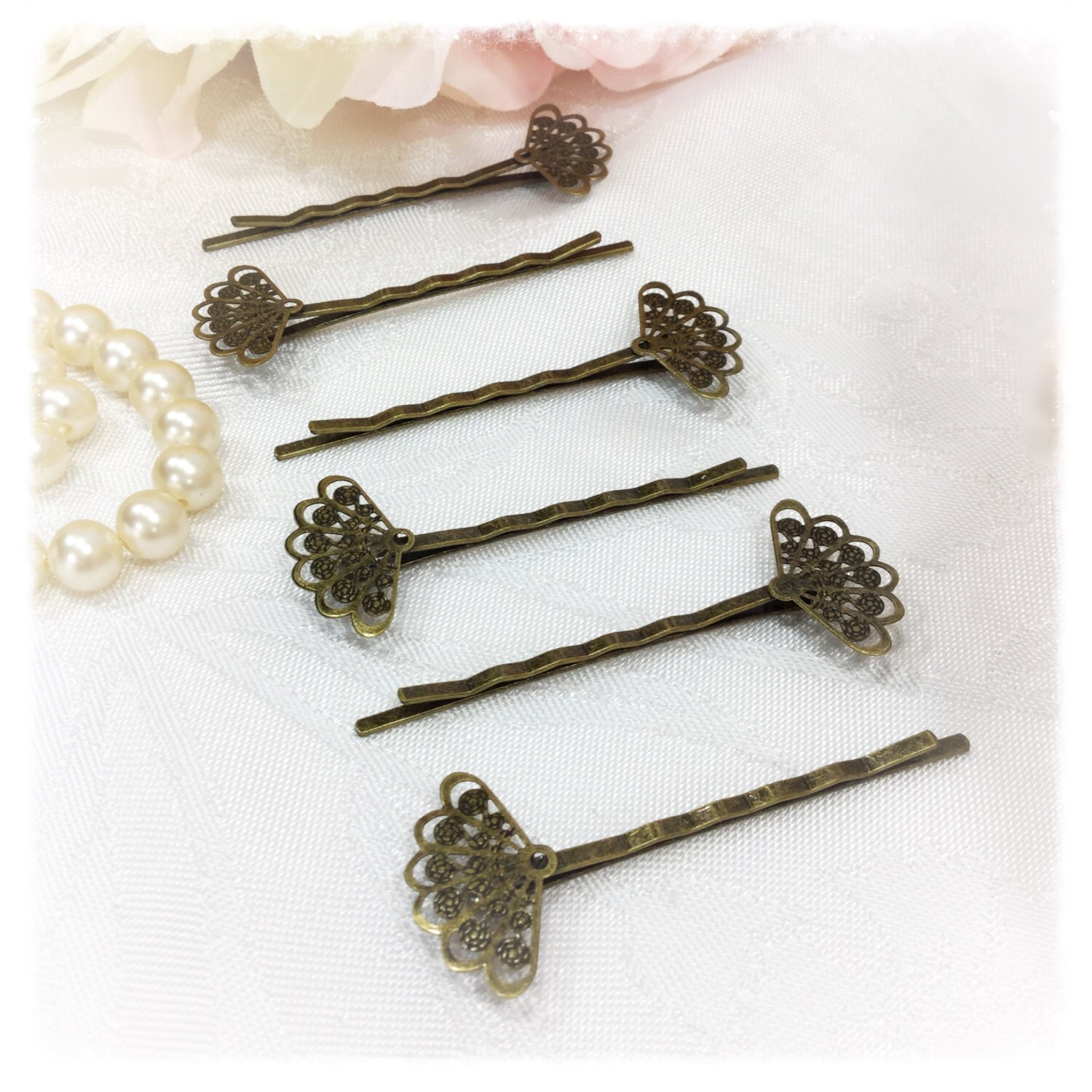 6 Pc. Antique Bronze Hair Clips, Bobby Pins, Barrette, Vintage