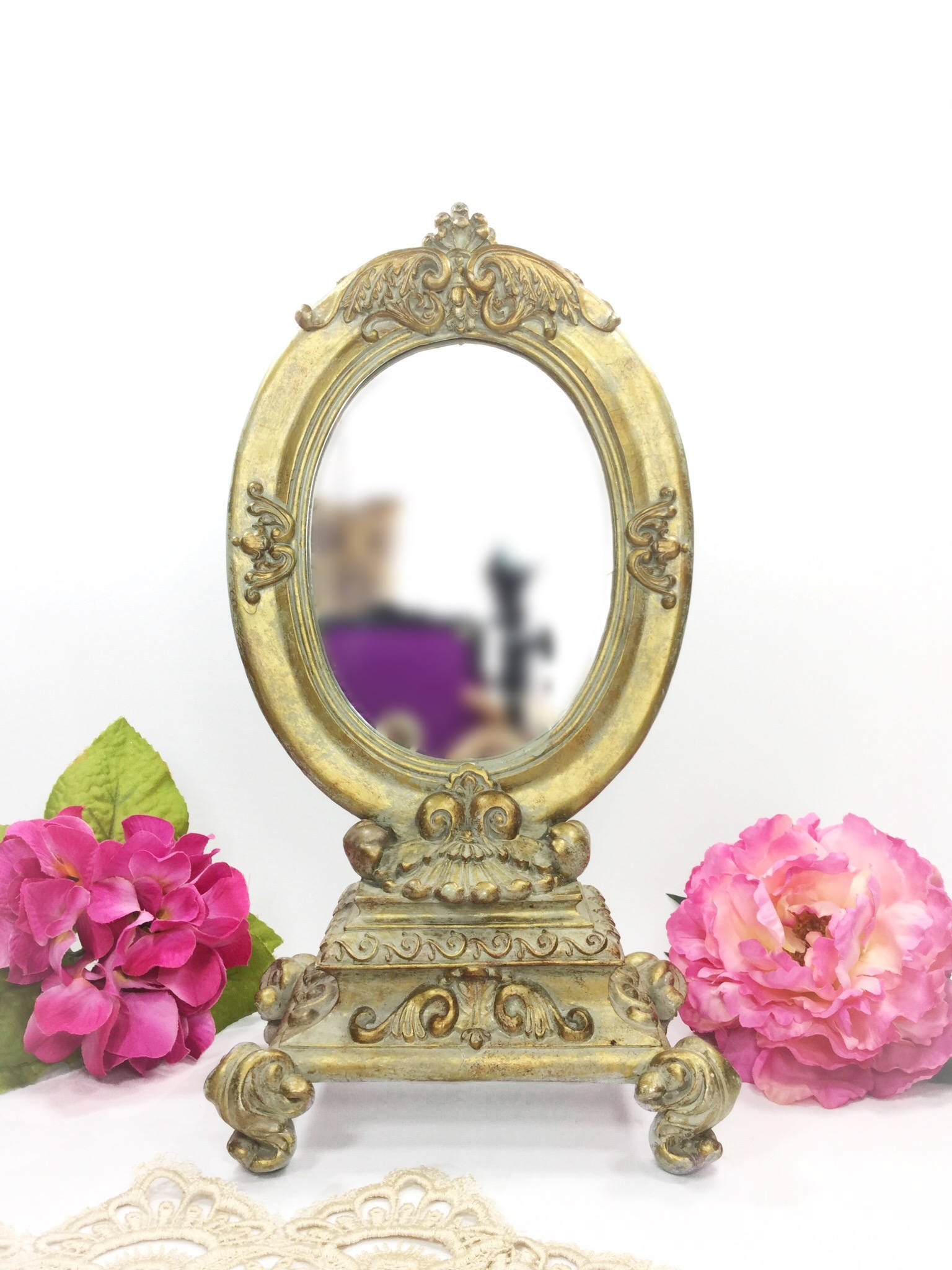 French Vintage Rocco Stlye Art Nouveau Gold Shabby Chic Table Top French Vintage Rocco Stlye Art Nouveau Gold Shabby Chic Table Top Mirror Cottage Country Style Hollywood Regency B304