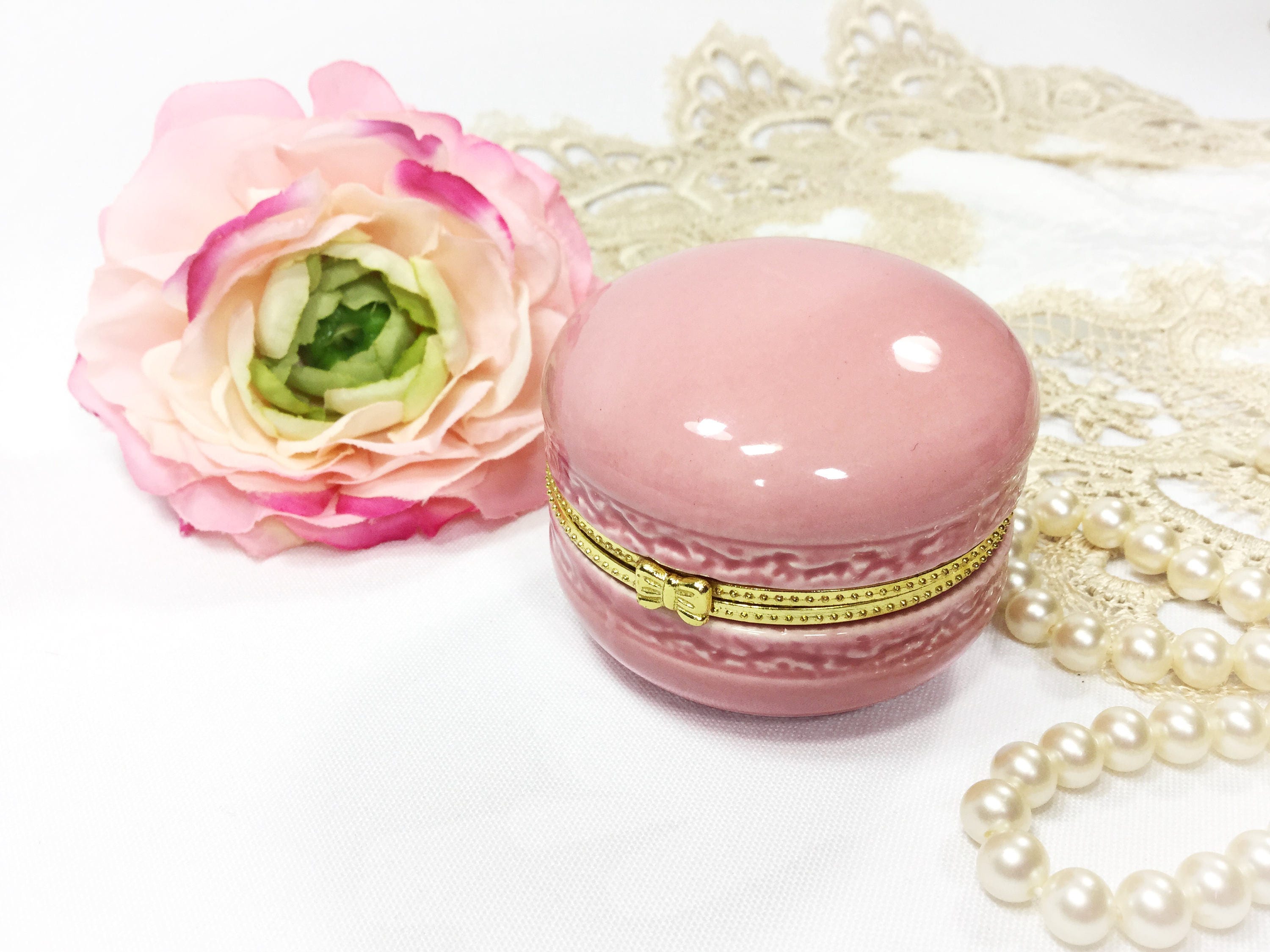 Dark Pink & Gold Macaron Gift Box, Pink Macaron Jewelry Box, Pink