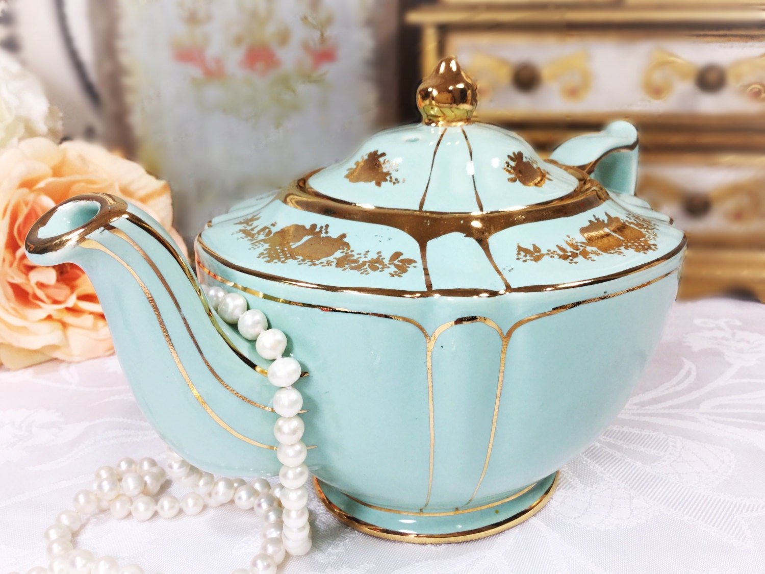 RARE Mint Green Sadler Teapot Made in England 1992 For Tea Party