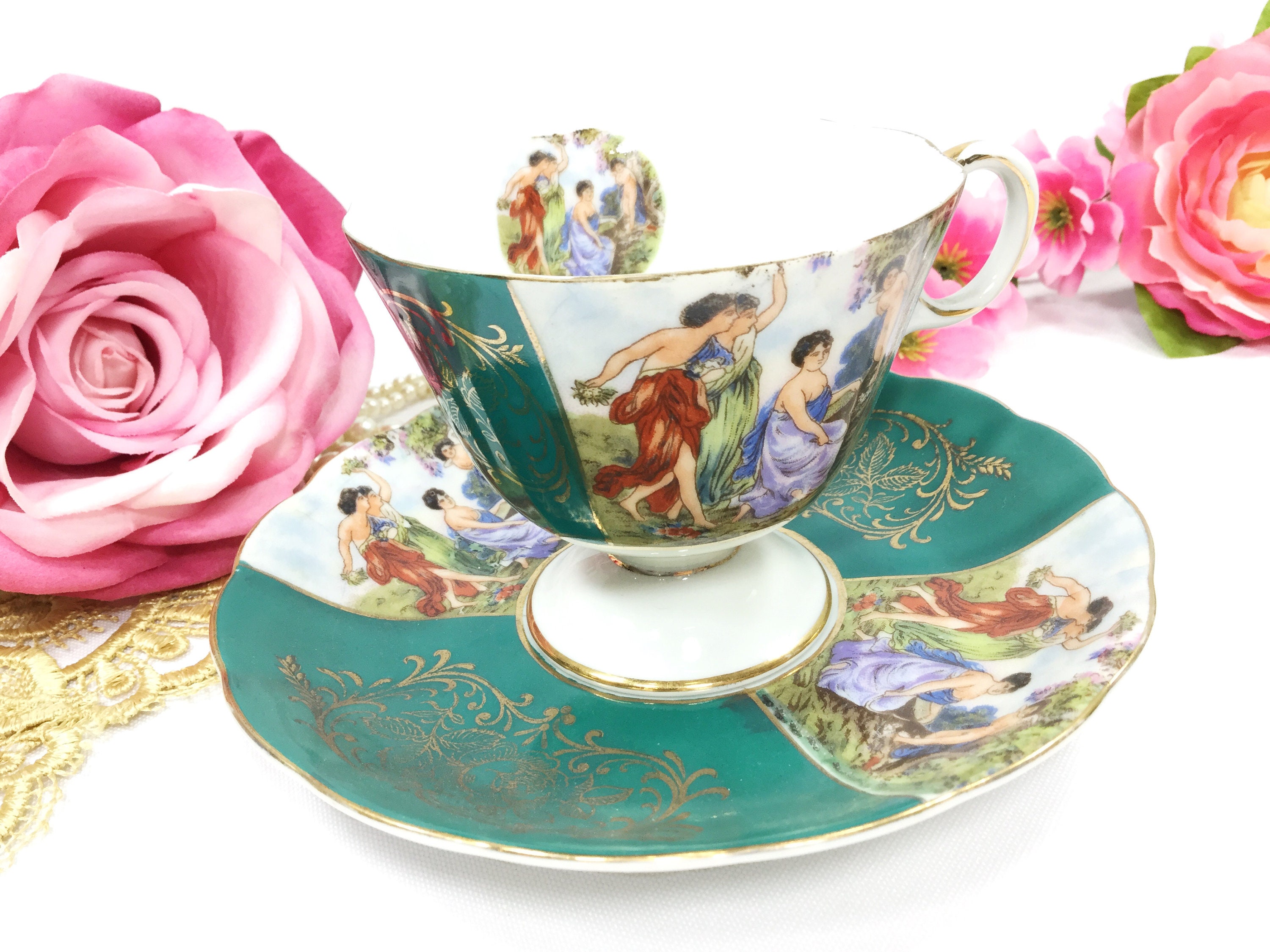 LM Royal Halsey Footed Cup And Saucer, Very Fine Bone China Tea Cup