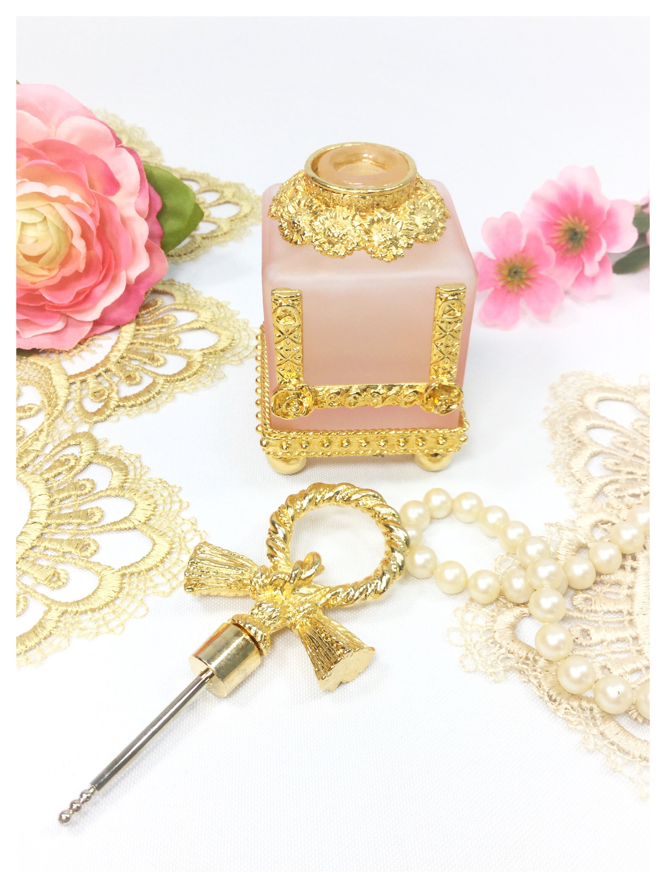 Elegant Pink & Gold Perfume Bottle, Vintage Perfume Bottle for Vanity