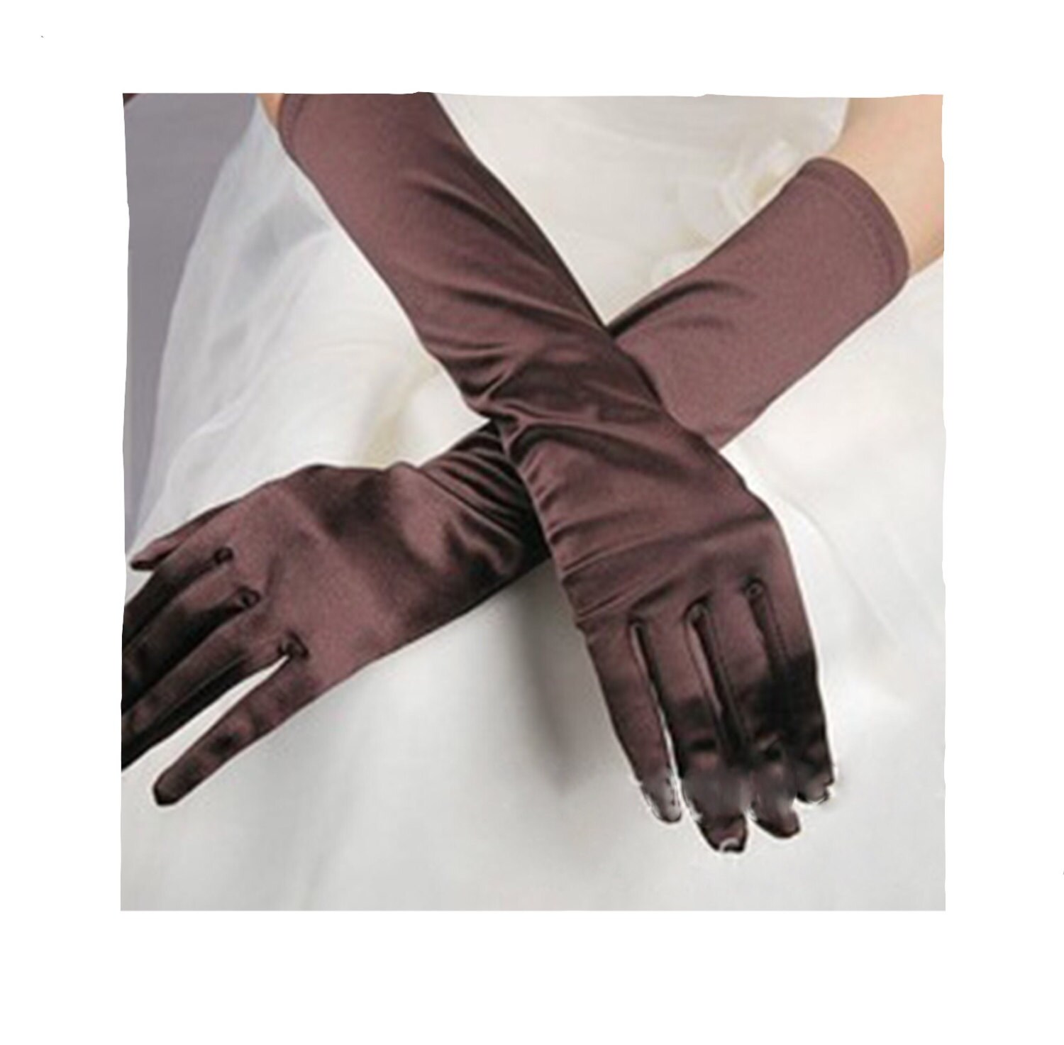 Dark Brown Satin Ladies Gloves Perfect for Opera, Wedding, Evening Wear