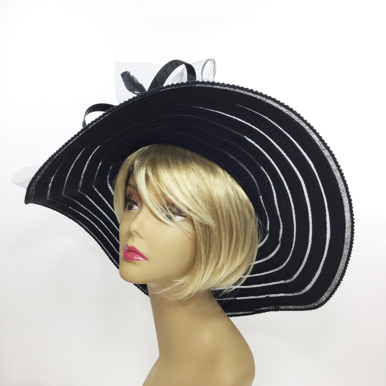 Black Tea Party Hat, Summer Hat, Dress Up Hat, Headpiece For