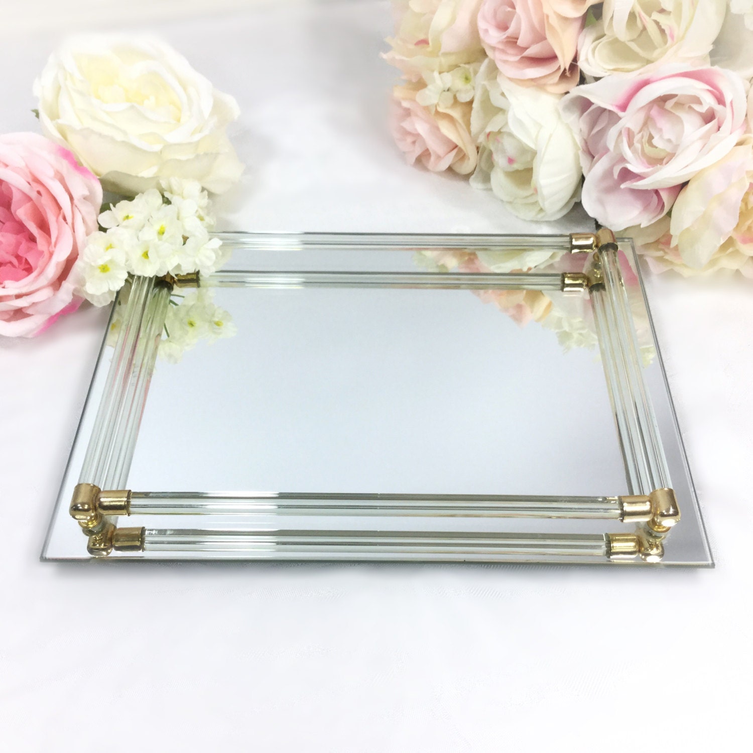 Rectangle Gold Bar Vanity Mirror Tray Antique Dresser Vanity