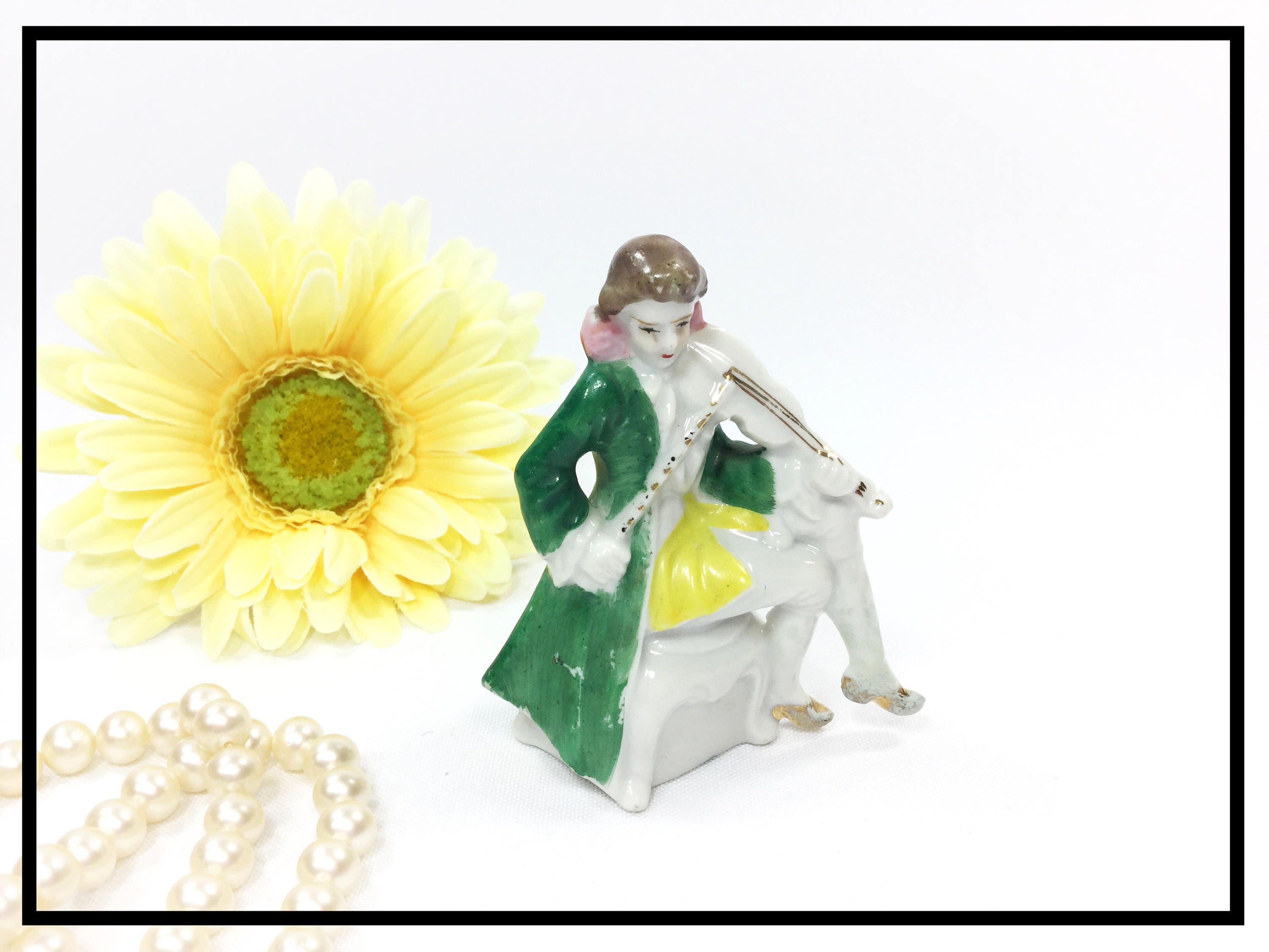 Violin Playing Colonial Figurine, Japan Porcelain Figurine, Musical