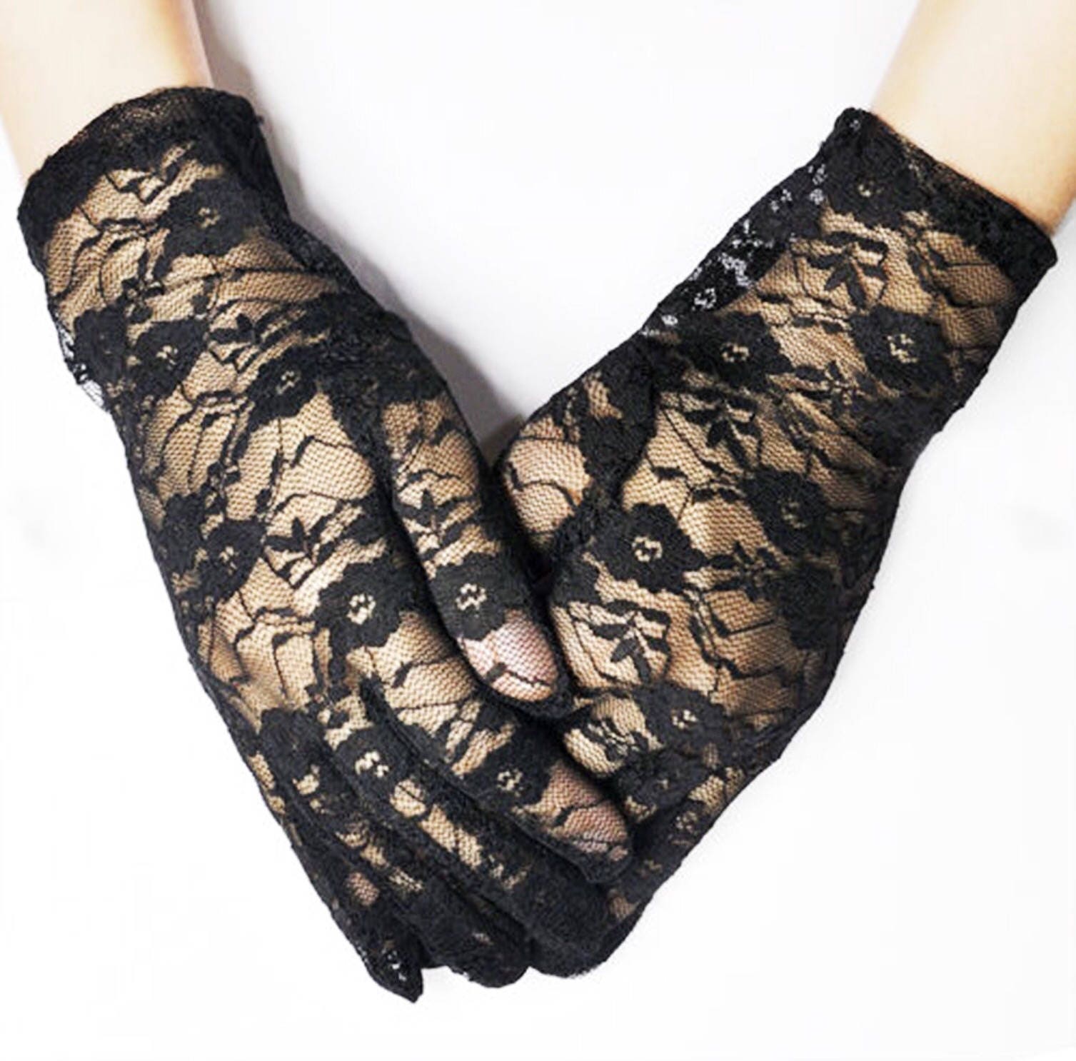 Stunning BLACK Lace Ladies Wrist Length Gloves Perfect for Wedding, Tea Party, Showers, Gift
