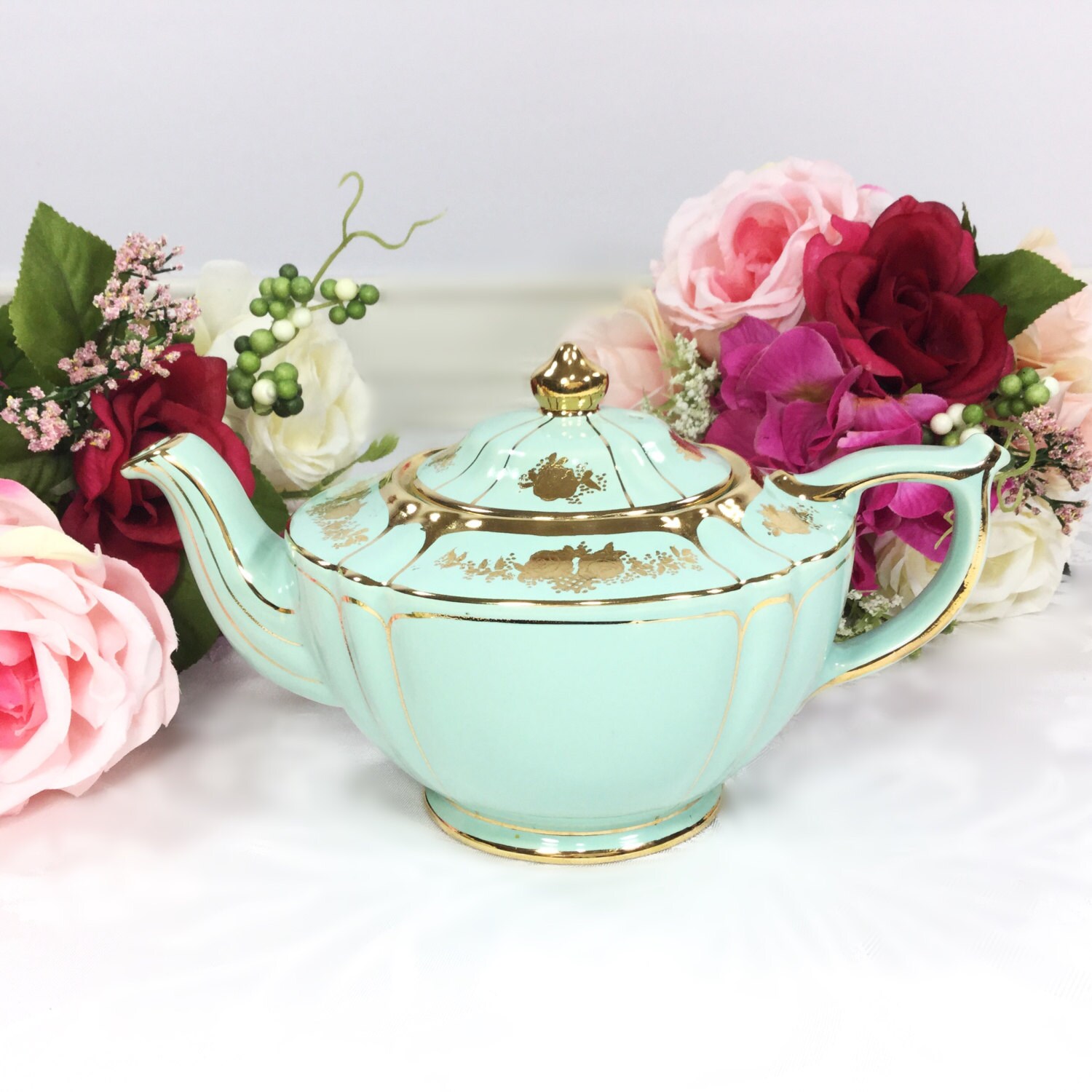 RARE Mint Green Sadler Teapot Made in England 1992 For Tea Party