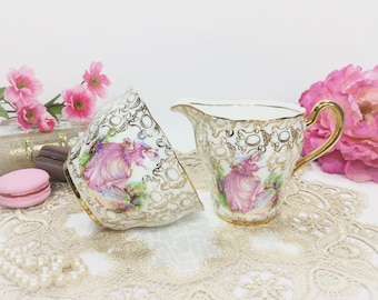 Vintage Pinkie Sugar Bowl Creamer, Leonard St. Pottery, Fine Bone China, 22 Kt Gold #B326